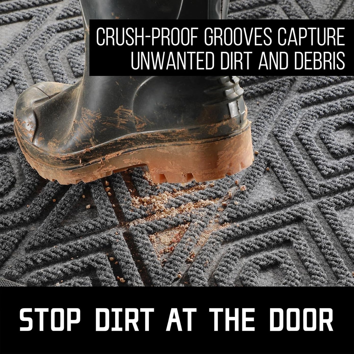 Yimobra Modern Geometric Welcome Doormat, 47 x 32 Inch, Grey, Waterproof, Non Slip, Stain & Fade Resistant, Low Pile, Sturdy Rubber, Easy Clean, Indoor/Outdoor