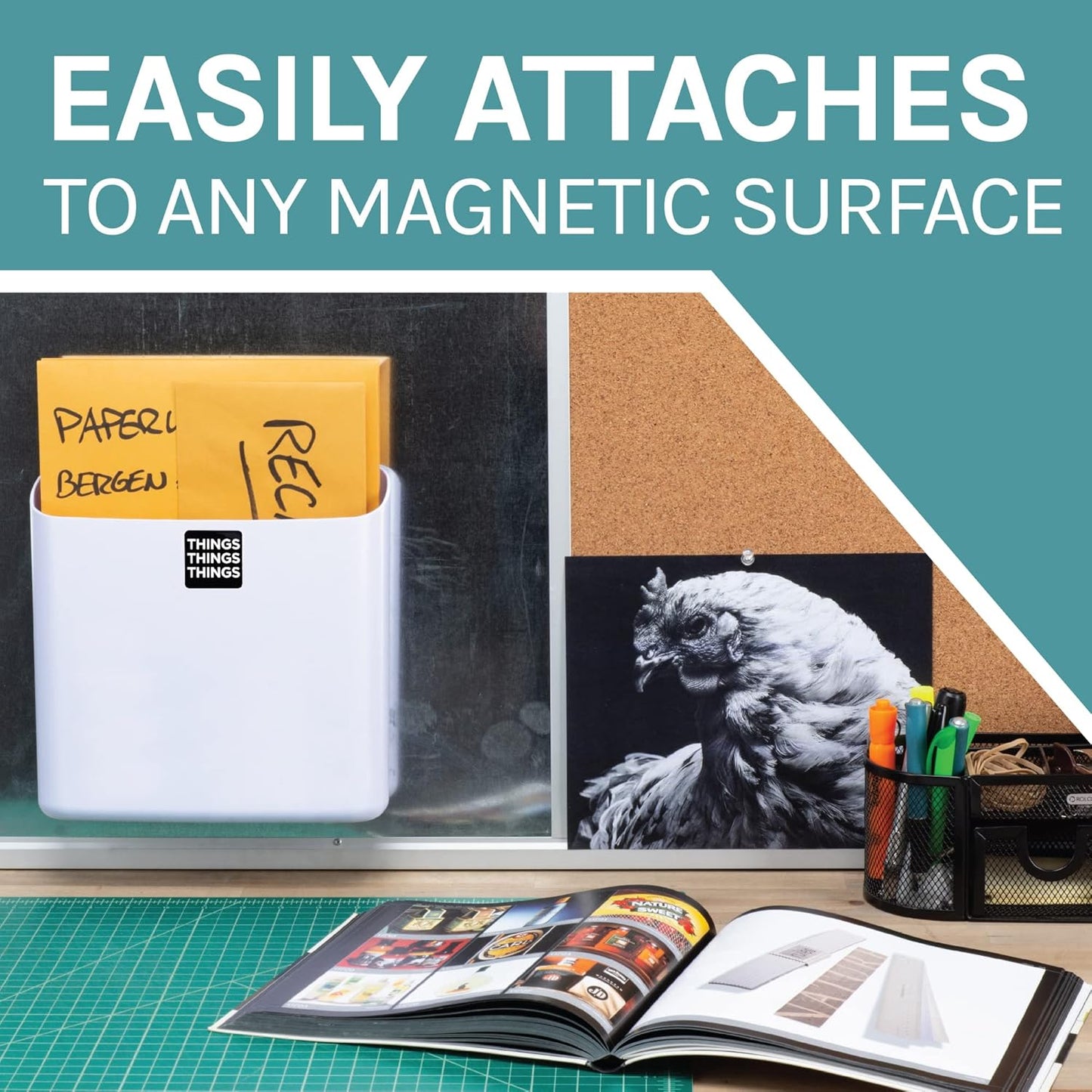 JS Jackson Supplies Large White Lint Bin with Magnetic Back, 9.5 x 9.5-Inch Durable Plastic, Slim Profile Space Saving Trash Bin for Laundry Room and Kitchen, Wall Mountable