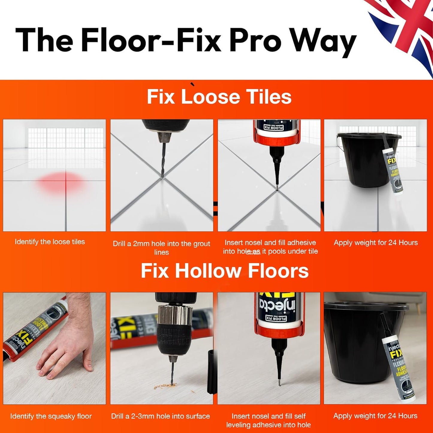 Precision 300ml from Floor-Fix Pro - Fix Loose Tiles - for Loose & Hollow Tiles, Wood, LVT & Laminate - Includes 1.9mm Syringe Tip - Adjustable to 6mm + Anti-Clog Performance (1)