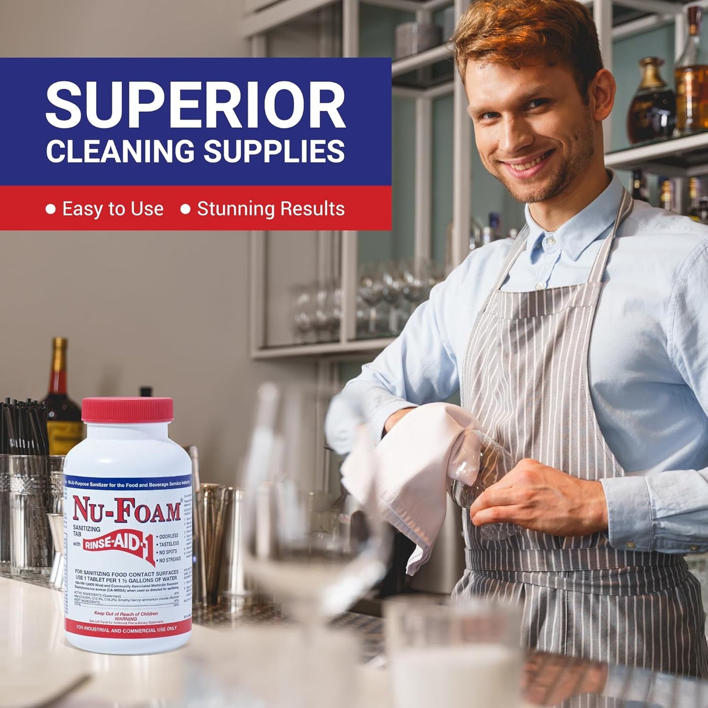 Nu-Foam Sanitizing Tablets for Bar Glassware – Superior Rinse Aid - Hand Washing Bar, Tavern, Brewery Supplies - Spotless Serving Glasses - Professional-Grade Glass Sanitation - 100 Tablets/600 Quarts