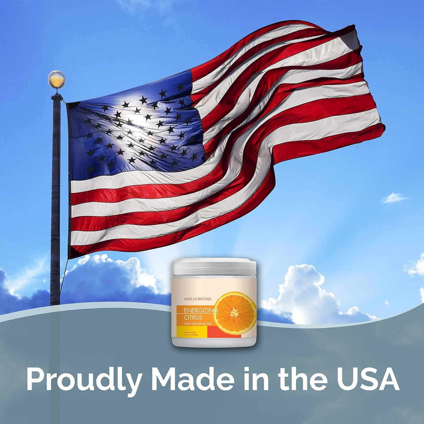 SMELLS BEGONE Air Freshener Odor Absorber Gel - 15 oz, Pack of 2 - Absorbs and Eliminates Odor in Pet Areas, Bathrooms, Cars, & Boats - Made with Essential Oils - Energizing Citrus Scent