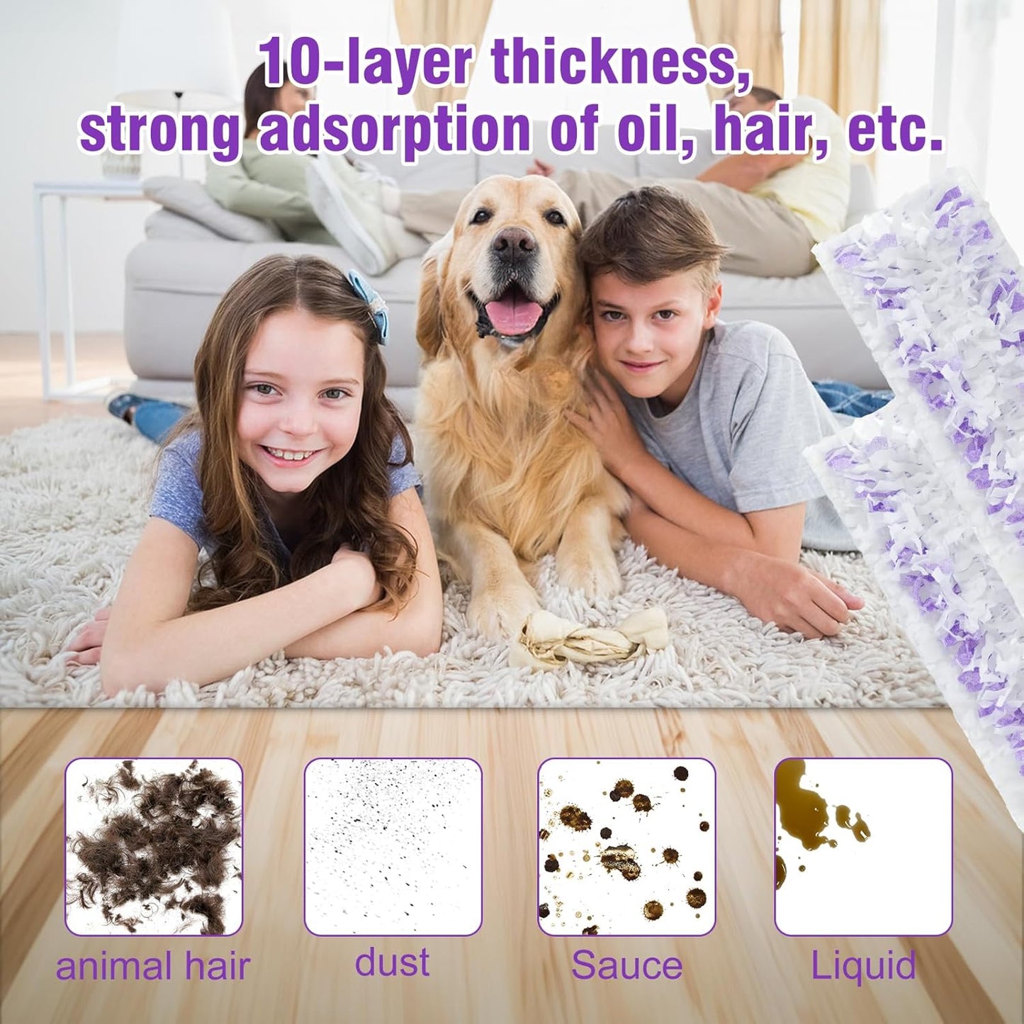 36 Count Purple Disposable Power Mop Refills Pads for Swiffer Power Mop, Multi-Surface Floor Cleaning