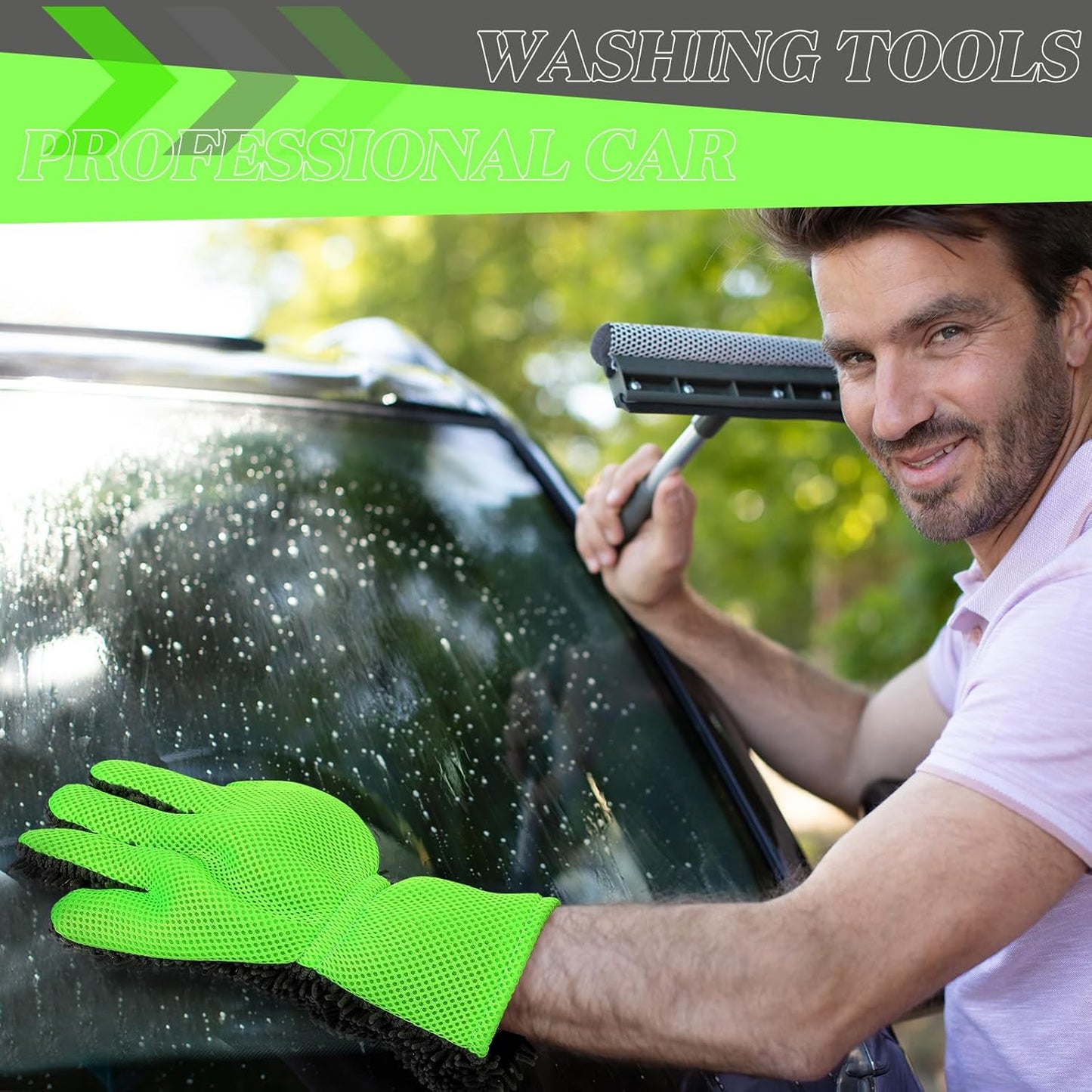 2 Packs Car Wash Mitt 5 Finger Microfiber Wash Mitts Car Dusting Gloves Double Sided Microfiber Cleaning Gloves Interior Exterior Auto Dusting Mitt for Car Detailing Without Scratch (Black and Black)