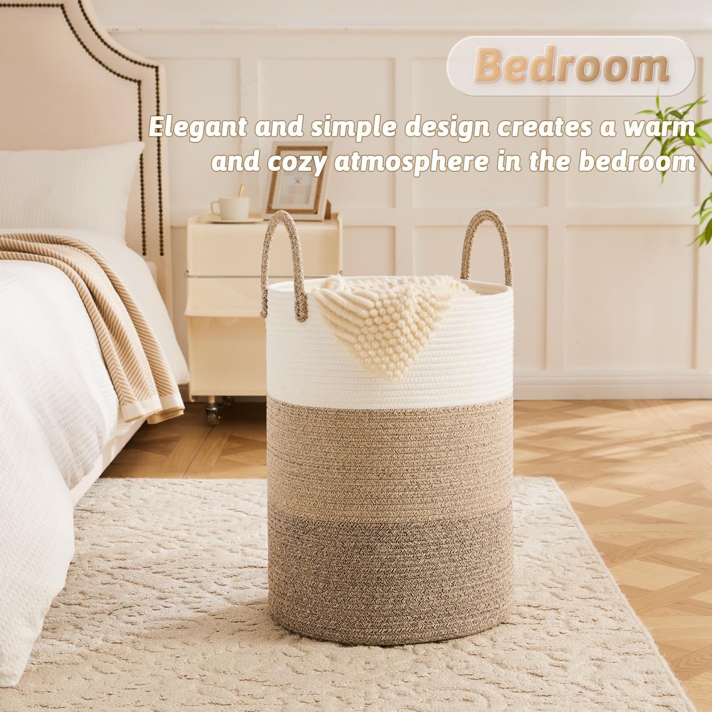 Laundry Basket,Woven Cotton Rope Laundry Hamper,60L for Decorative Storage of Dirty Clothes,Toys and Blankets in Bathroom,Bedroom and Living Room