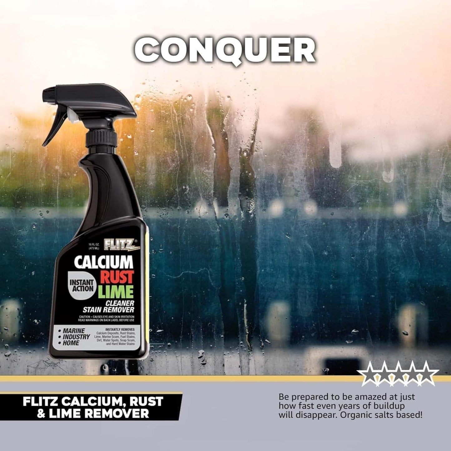 Flitz Calcium, Rust, & Lime Remover - 16oz Bottle of USA-Made Limescale Remover for Toilets, Showers, and More - Powerful Spray that Instantly Eliminates Tarnish, Grease, and Other Grime (3 Pack)