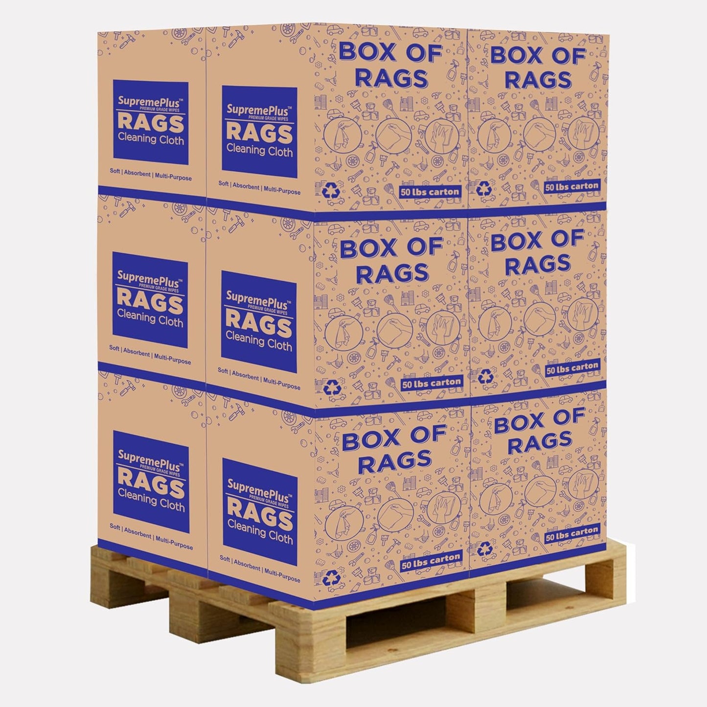 Premium White Knit (600 lbs. Pallet 12x50 lbs. Box of Rags) T-Shirt Cleaning Rags – White Cotton Rag for Cleaning, Staining, Oil, Grease & Dusting – Shop Rags Bulk for Multipurpose