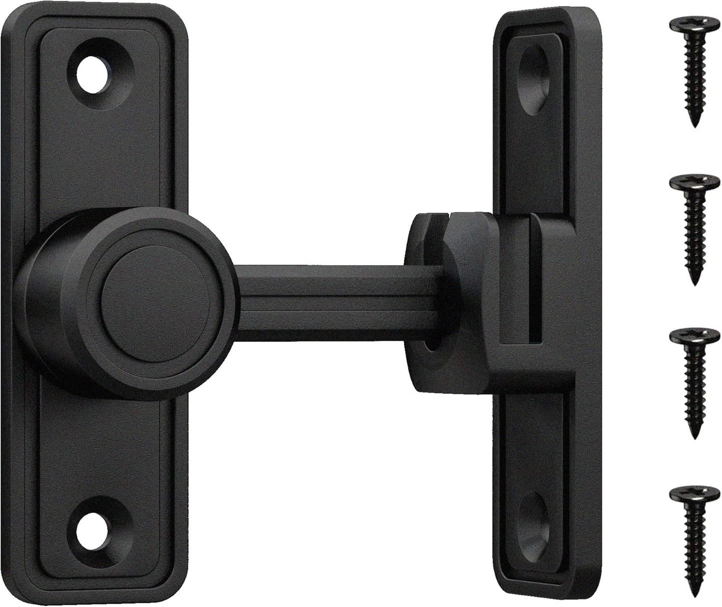Barn Door Privacy Latch, 90°/180° Swing Slide Lock, Zinc-Alloy, Adhesive or Screw Mount, Interior Use for Bathroom/Bedroom/Closet/Shed, Includes Screws & Glue - Black