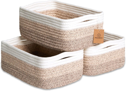 NaturalCozy 11.8"x8"x4.5” Storage Baskets for Shelves 3 Pack | Cotton Rope Woven Small Baskets for Organizing | Small Storage Bins for Nursery, Bathroom, Closet, Cube Shelf, Decorative, Gift Basket