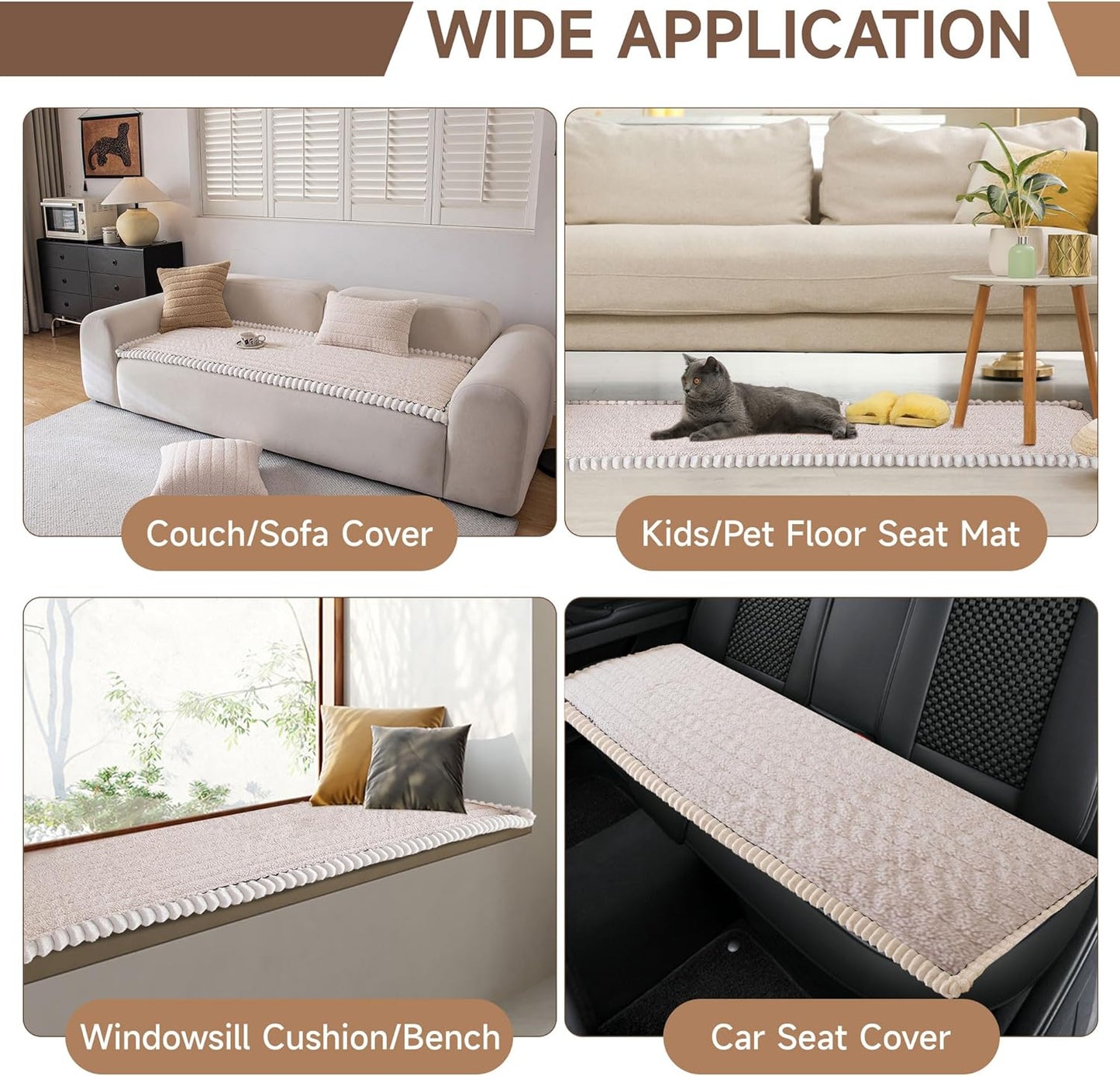 OTOB Couch Covers for Sofa Pet Friendly, Washable & Non Slip Fuzzy Dog Couch Cover Sofa Slipcovers Love Seat, Soft Plush Cozy Furniture Protector Cushion Mat, All Seasons (Beige, 27.6" x 59.1")