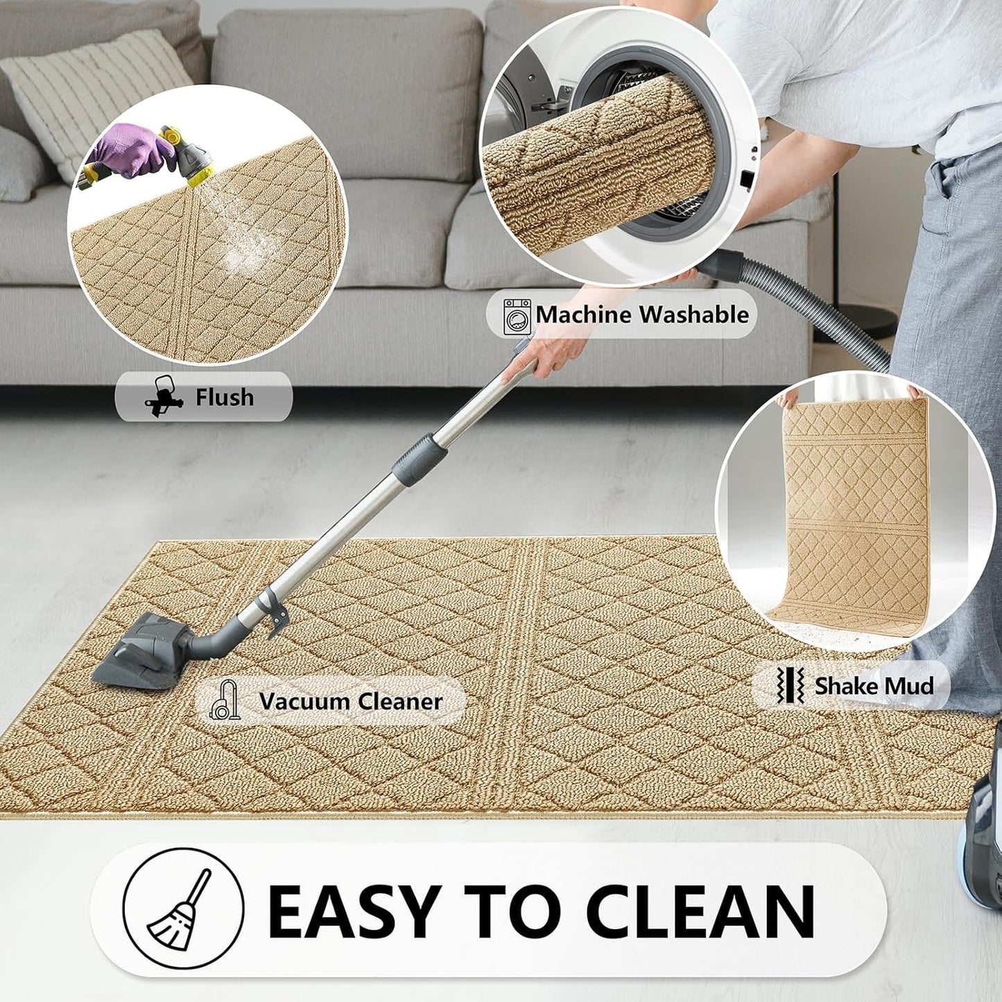 REFETONE Indoor Doormat, Front Back Door Mat 36"x59" Absorbent Rubber Backing Non Slip Door Mats, Low-Profile Resist Dirt Entrance Rugs, Machine Washable Door Rug Inside Floor Mat for Entryway, Beige