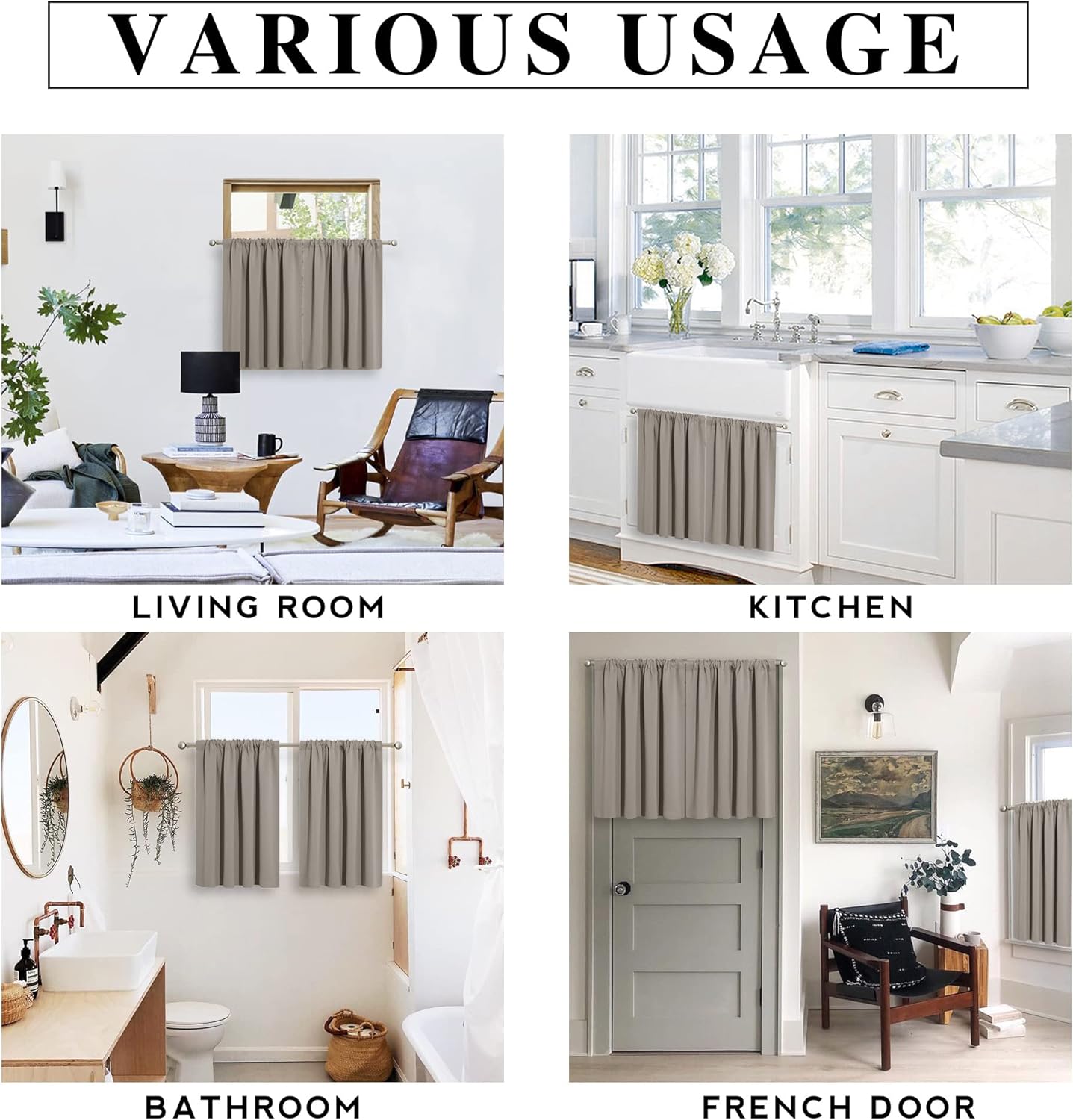 RYB HOME Blackout Curtains for Kitchen, Over Sink Privacy Curtains Window Decor, Thermal Insulating Drapes for Bathroom Cafe Bedroom Small Window, W 42 x L 24 inch, Sand, 2 Panels