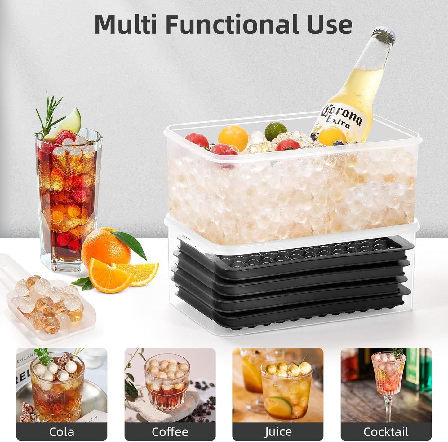 WIBIMEN Mini Ice Cube Trays, Small Tiny Round Pebble Crushed Nugget Ice Trays for Freezer with Lid - Chilling Drinks Coffee Juice(4 Pack/0.55In - Black)