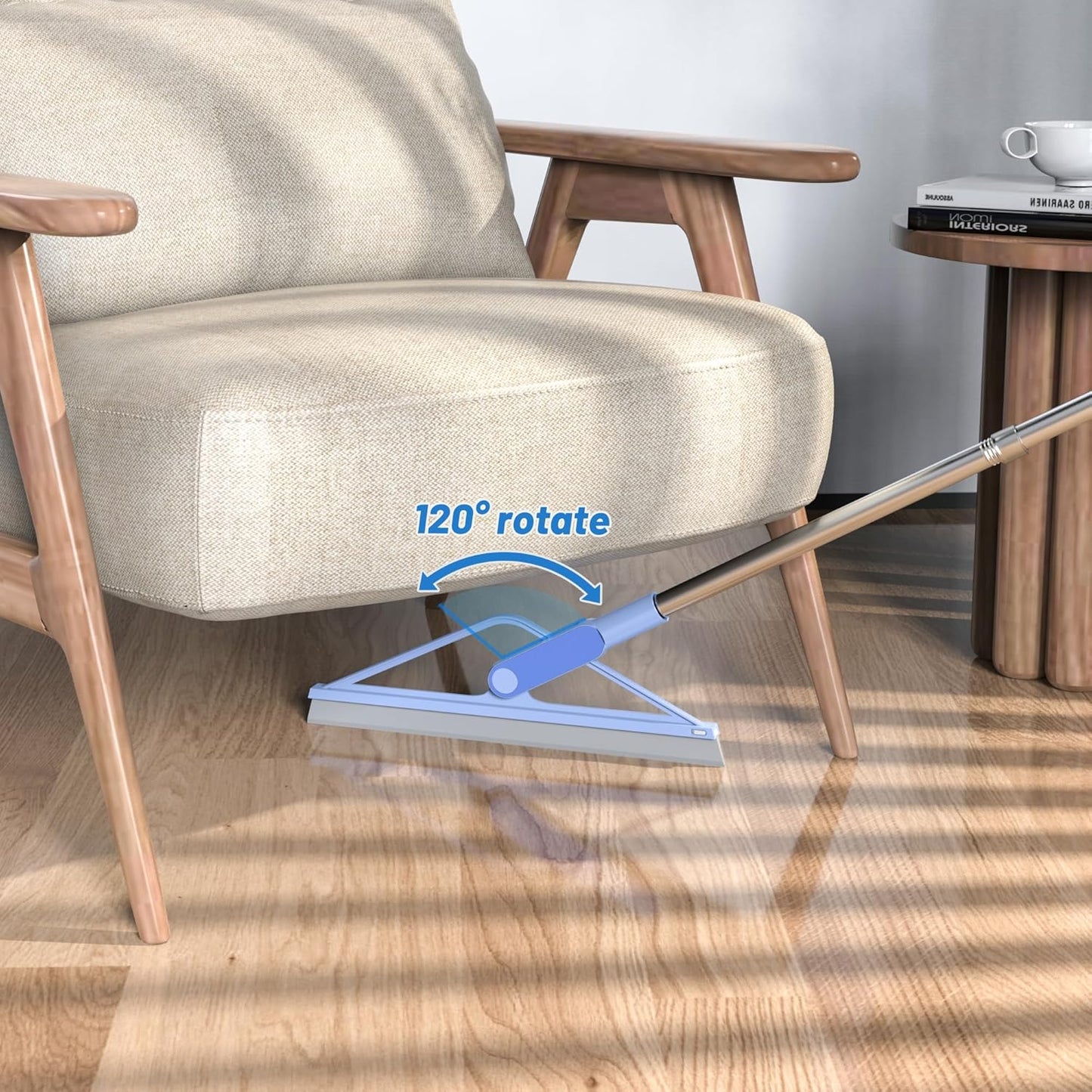 KOLLIEE Rubber Floor Squeegee Broom 61'' Long Handle Shower Squeegee for Floor with 120° Adjustable Head for Tile Concrete Deck Bathroom Window Garage