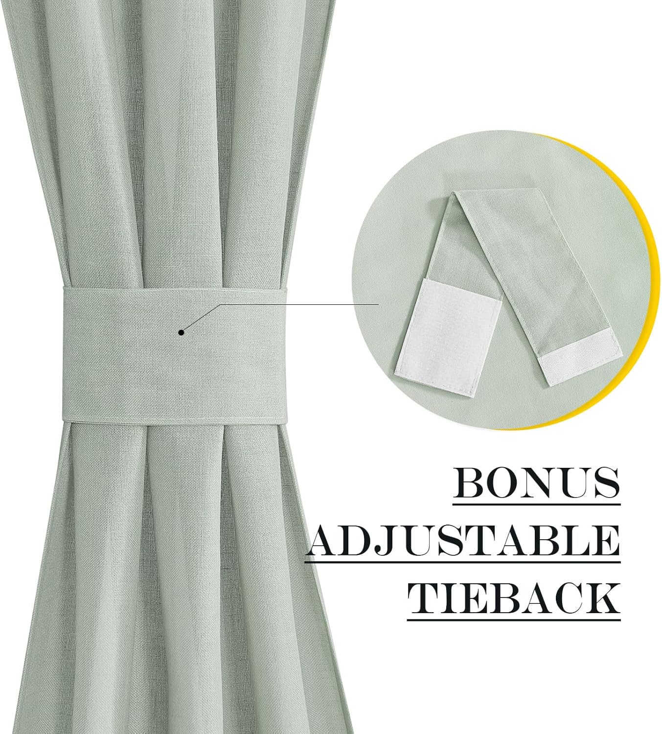 NICETOWN Sage Green Window Curtains Linen Blended, Privacy French Door Curtains Thermal Insulated Covering for Patio Glass Front with Tieback, W52 x L72 inch, 1 Panel