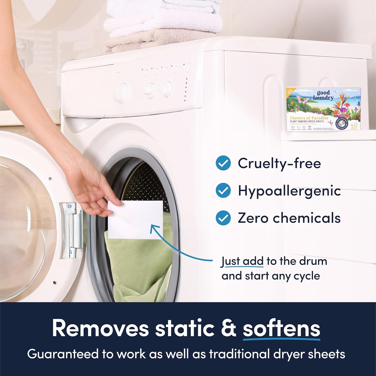 Good Laundry - Lavender Breeze Scented Organic Laundry Dryer Sheets - Natural Non toxic dryer sheets infused with Essential Oils - No Harsh Chemicals, Biodegradable, Hypoallergenic - USA Based