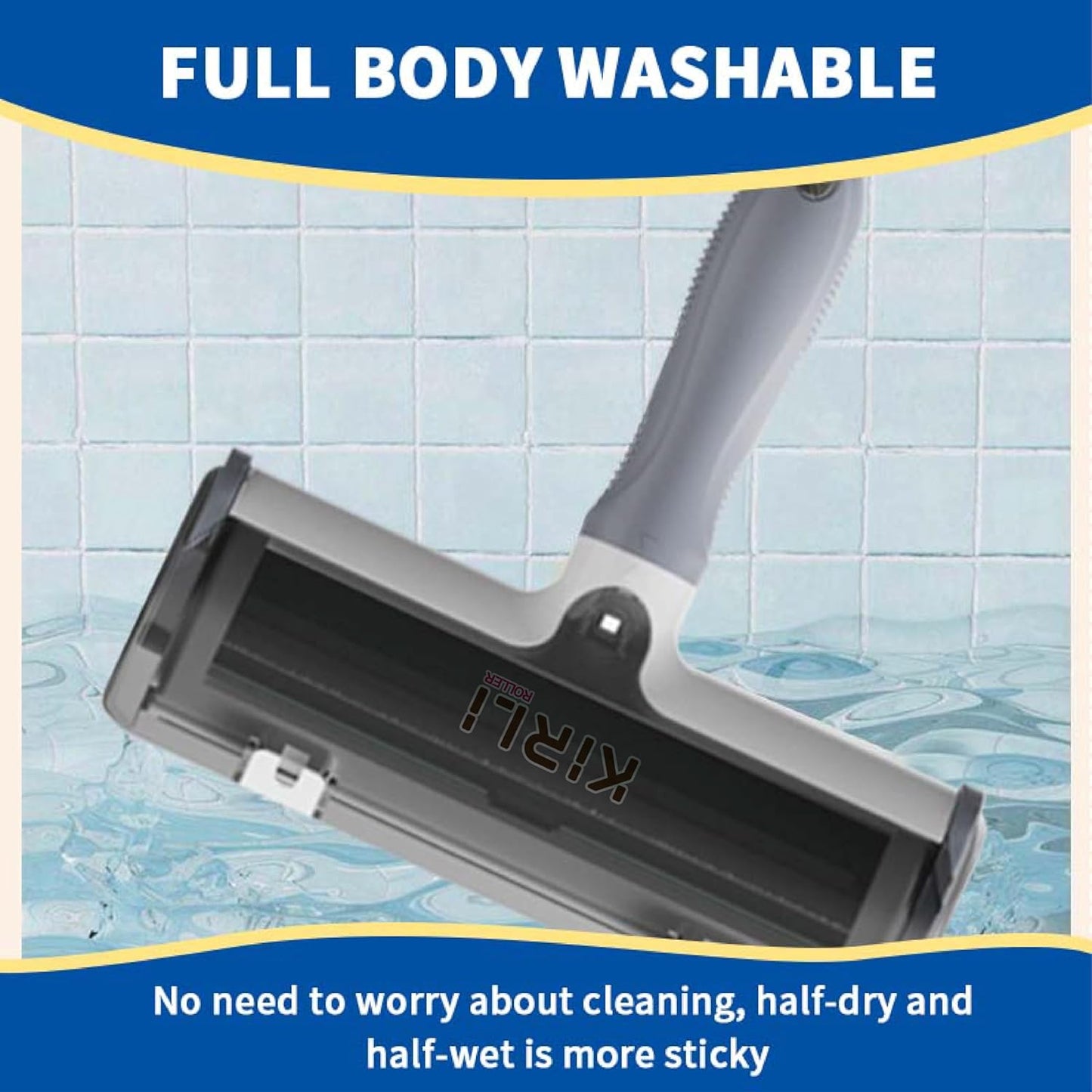 KIRLI Roller Pet Hair Remover and Reusable Lint Roller – Furniture, Couch, Carpet, Clothing and Bedding Cat and Dog Hair Remover – Portable Multi-Surface Fur Removal Tool (Gray)