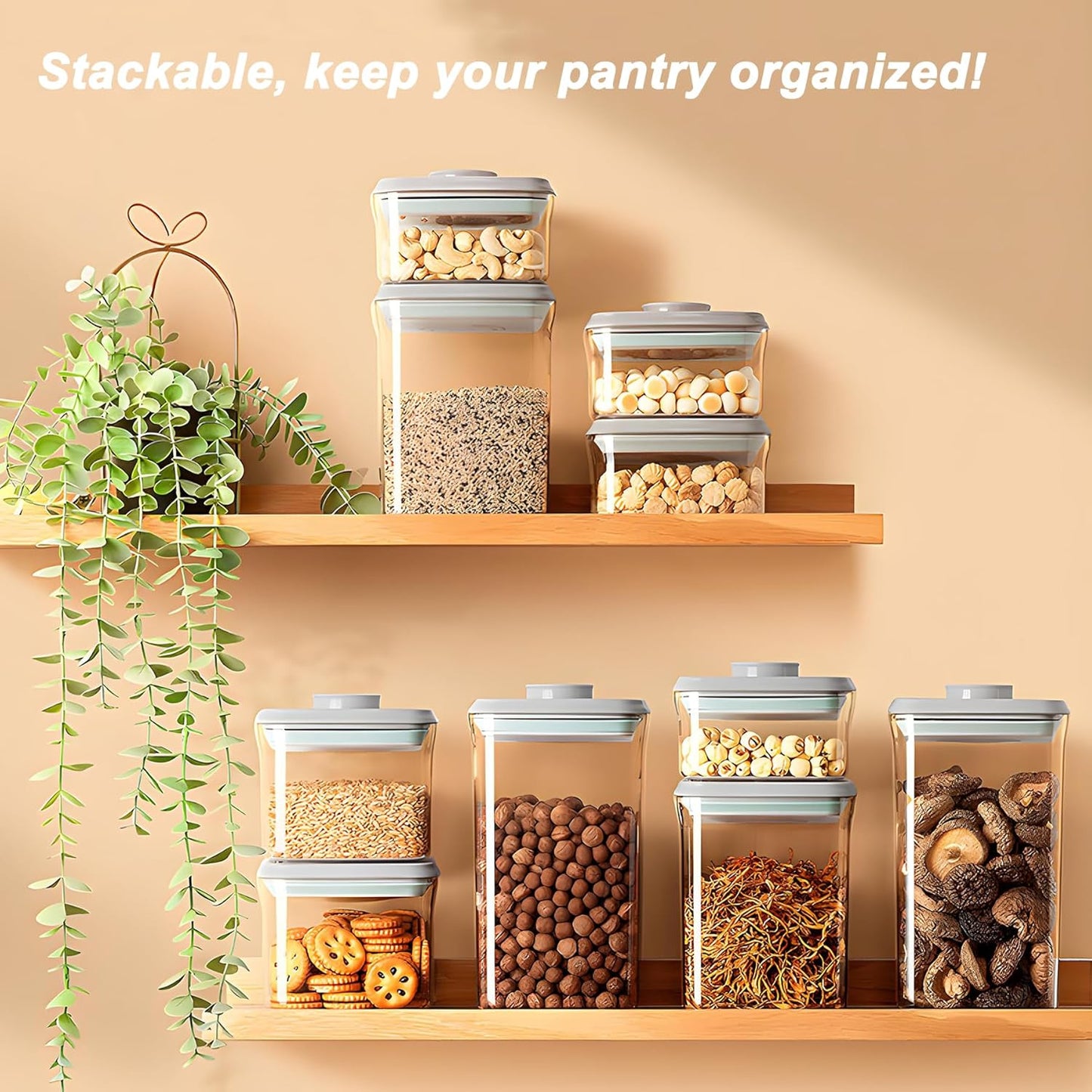 Airtight Food Storage Containers with Lids Pop Up Containers Pasta Organizer for Kitchen Pantry Cereal Snack Flour Sugar Coffee (3pc 1200ml / 1.26qt)
