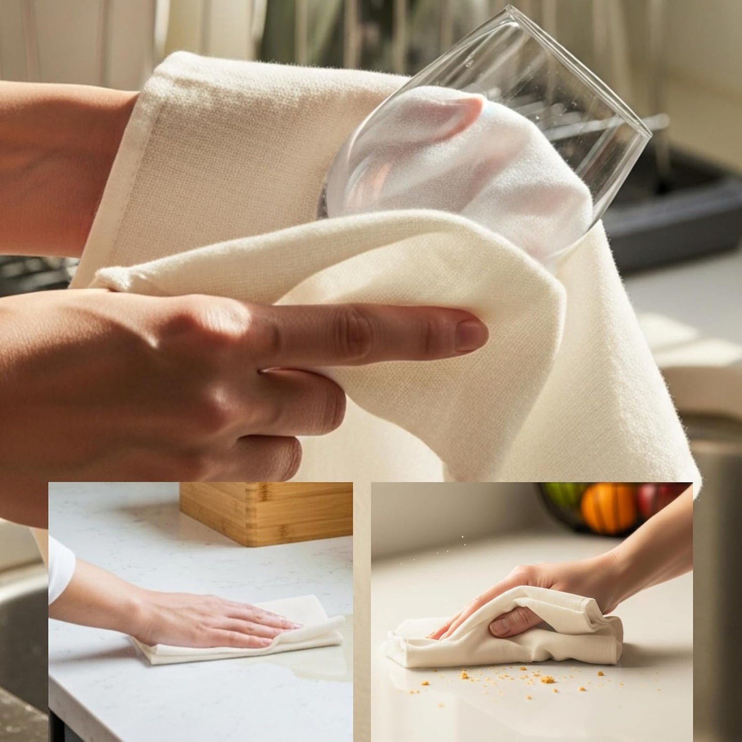 WHITEWRAP Dish Cloths Cotton| Kitchen Wash Cloth| Shop Towels Absorbent and Lint Free Flour Sack| Dishcloths for Kitchen Washing Dishes|Thick Absorbent Quick Dry Dish Rags | 24 Pack 13"x13" Natural