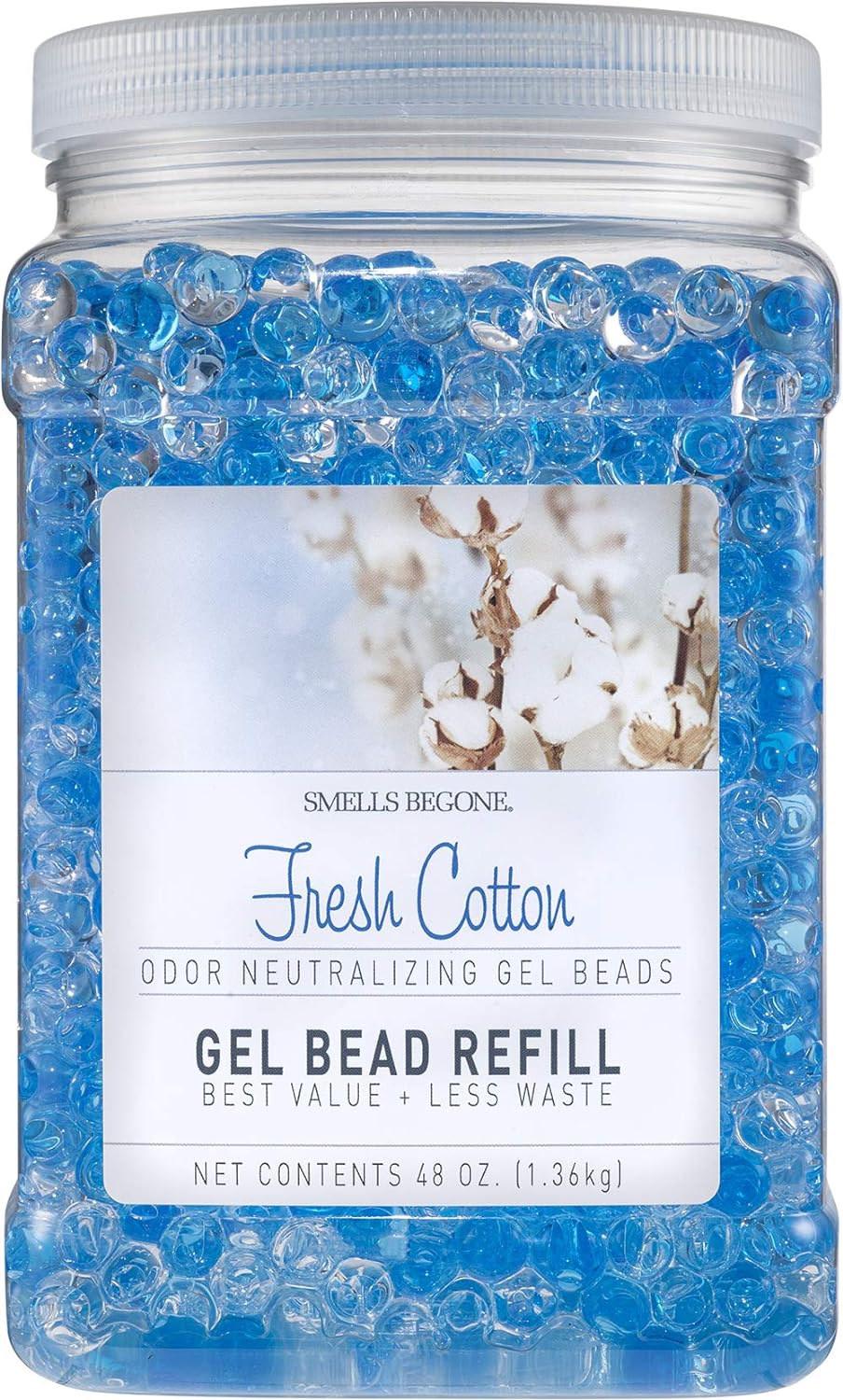 SMELLS BEGONE 48 oz Odor Eliminator Gel Bead Refill - Eliminates Odors from Bathrooms, Cars, Boats, RVs & Pet Areas - Made with Essential Oils - Fresh Cotton Scent