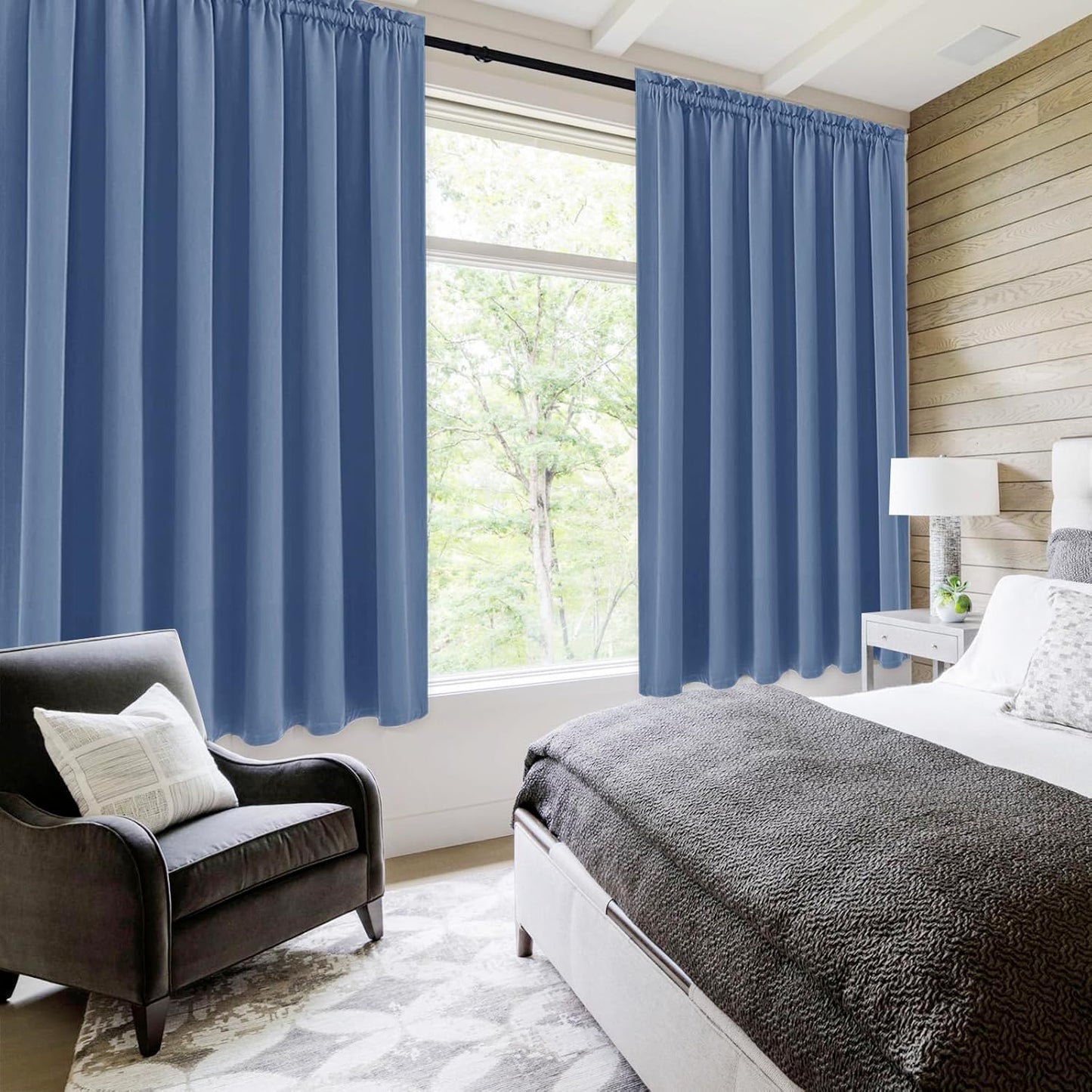 DWCN Blackout Curtains for Living Room Thermal Insulated, Energy Saving & Noise Reducing Bedroom Curtains, Dusty Blue, W 70x L 72 Inch, Set of 2 Rod Pocket Curtain Panels
