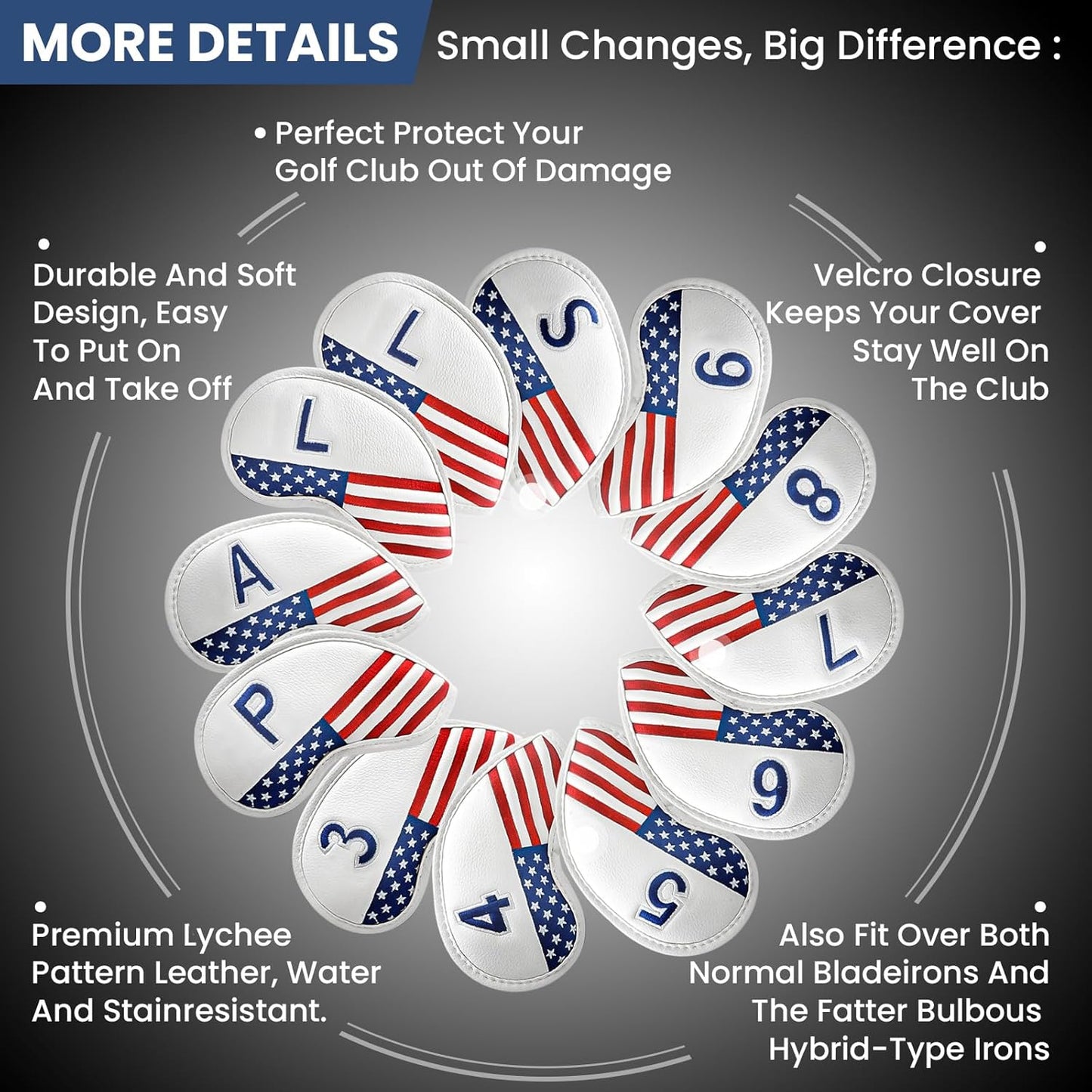 FINGER TEN Premium Synthetic Leather Stylish Iron & Wedge Golf Head Covers Value 12 Piece Set, Embroidered Labels & Fits Most Clubs Gift Set, Travel Protection Accessories