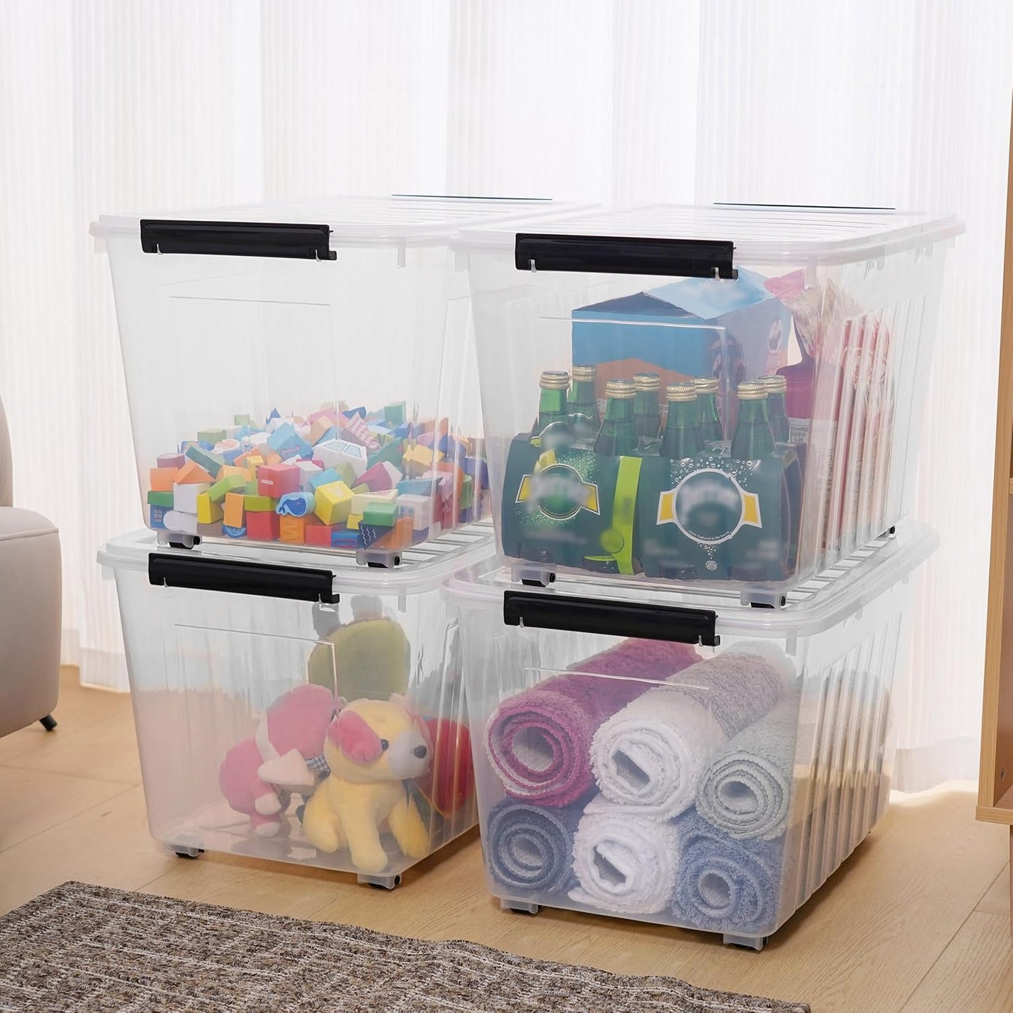 Citylife 82 QT Clear Plastic Storage Bins with Lids Stackable and Nestable Storage Boxes with Lids Large Plastic Storage Containers for Garage, Closet, Kitchen, 4 Packs