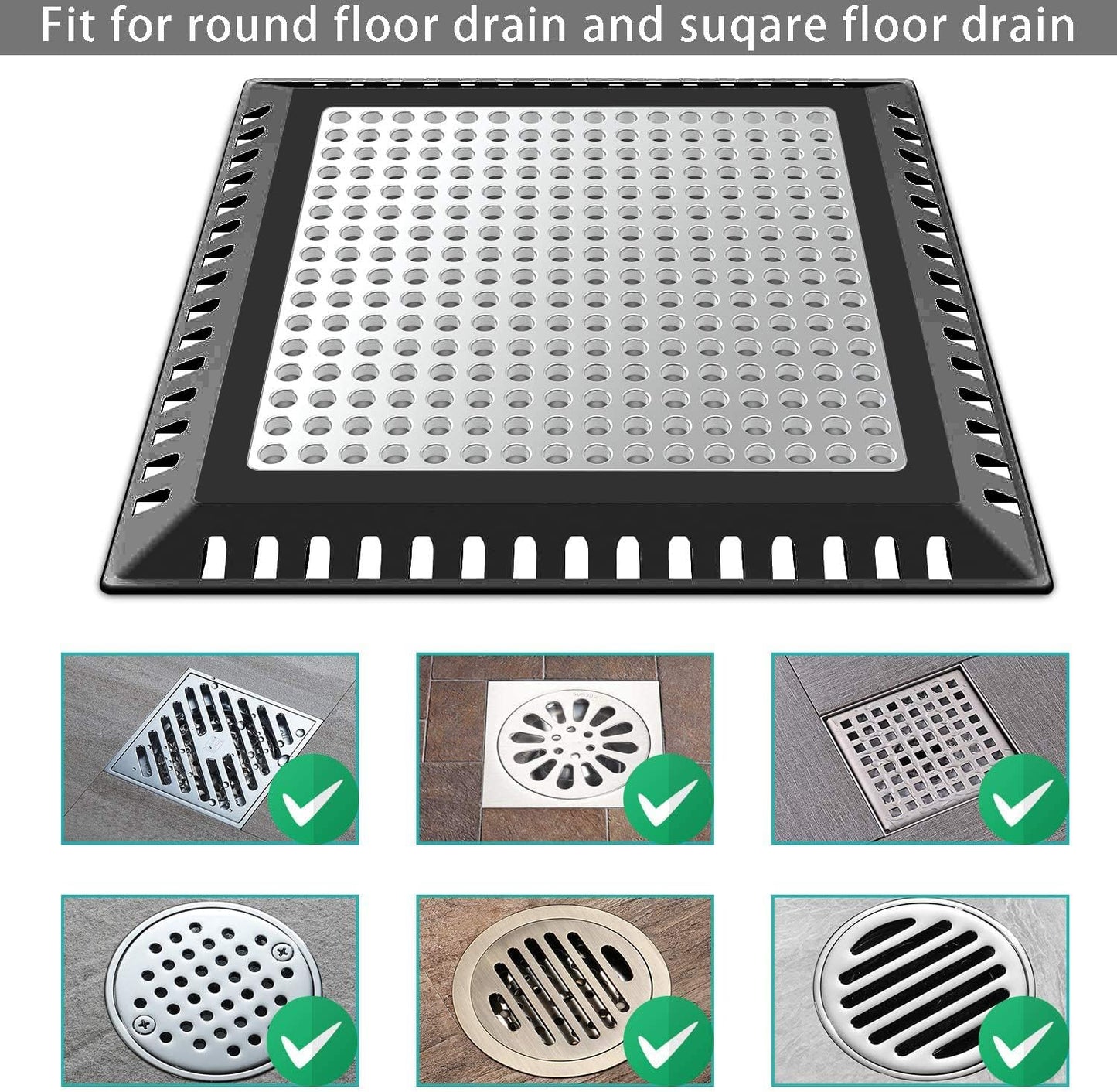 Shower Hair Catcher/Drain Strainer/Drain Hair Catcher Shower Cover for Bathroom Floor Drain, Stainless Steel and Silicone (4 inch, Black)