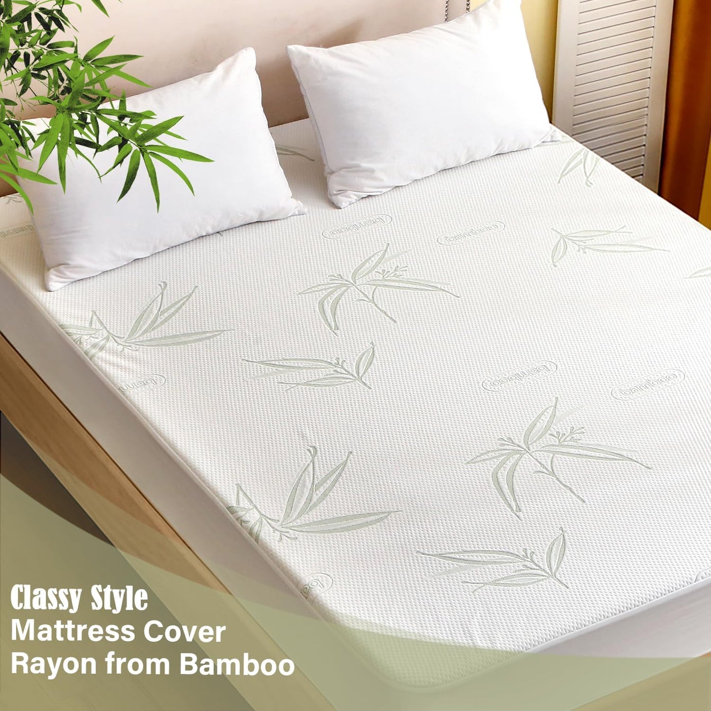 Queen Mattress Protector Waterproof Mattress Pad Washable Bamboo Rayon Mattress Cover Breathable Noiseless Bed Protector 5" - 21'' Elastic Fitted Deep Pocket