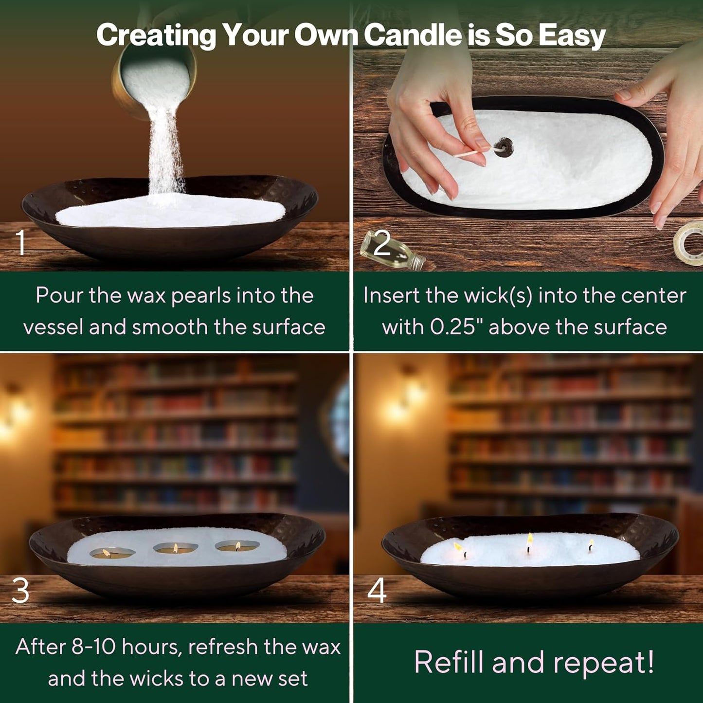 LILY LADUE Sand Candle Kit - 1Lb/16Oz Pearled Candles Sand and Wicks (24) with Bronze Holder, Unscented Aroma Beads, Reusable Pearled Candle Wax for DIY Home Kit, Powder Beads Refill Available