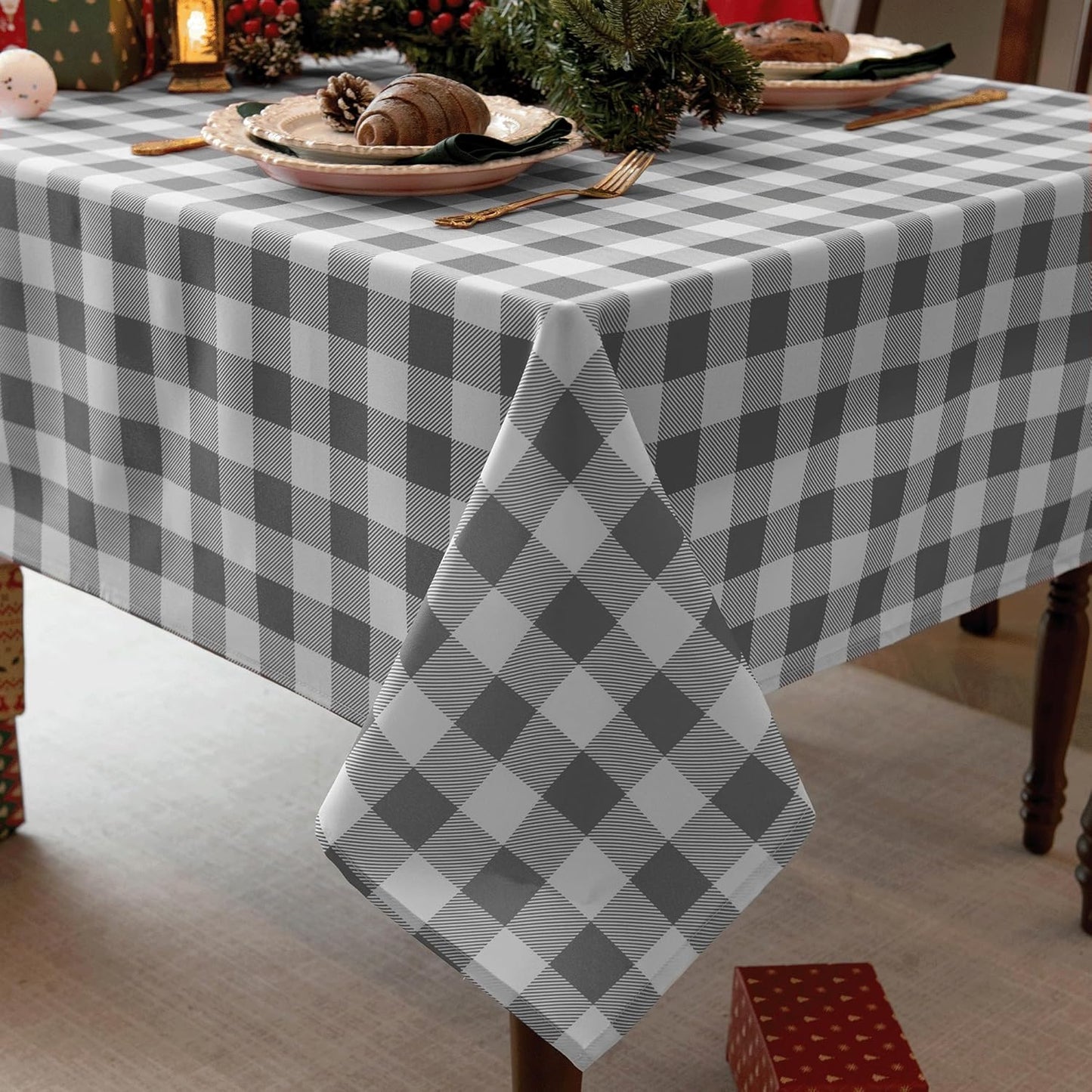 Classic Gingham Plaid Tablecloth Fabric - Rectangular 58x102 Inch Water Resistant Checked Table Cloth for Indoor/Outdoor Use - Table Cover for Kitchen, Picnics, Gardens, and Parties