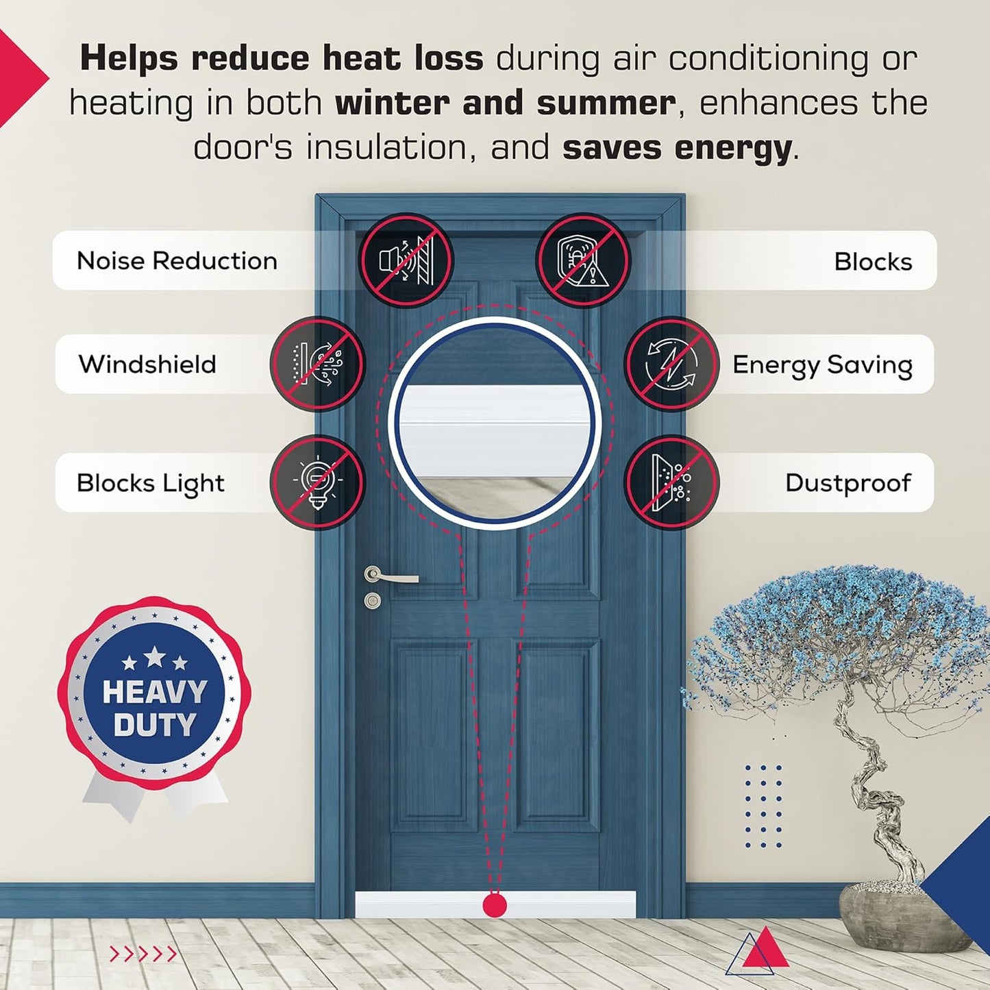 Adhesive Backed Door Draft Stopper – Silicone Under Door Sweep for Interior & Exterior Doors, Noise & Air Insulation, Self Stick Weather Stripping Door Seal, 2" W x 39" L (White) by Randall Mfg