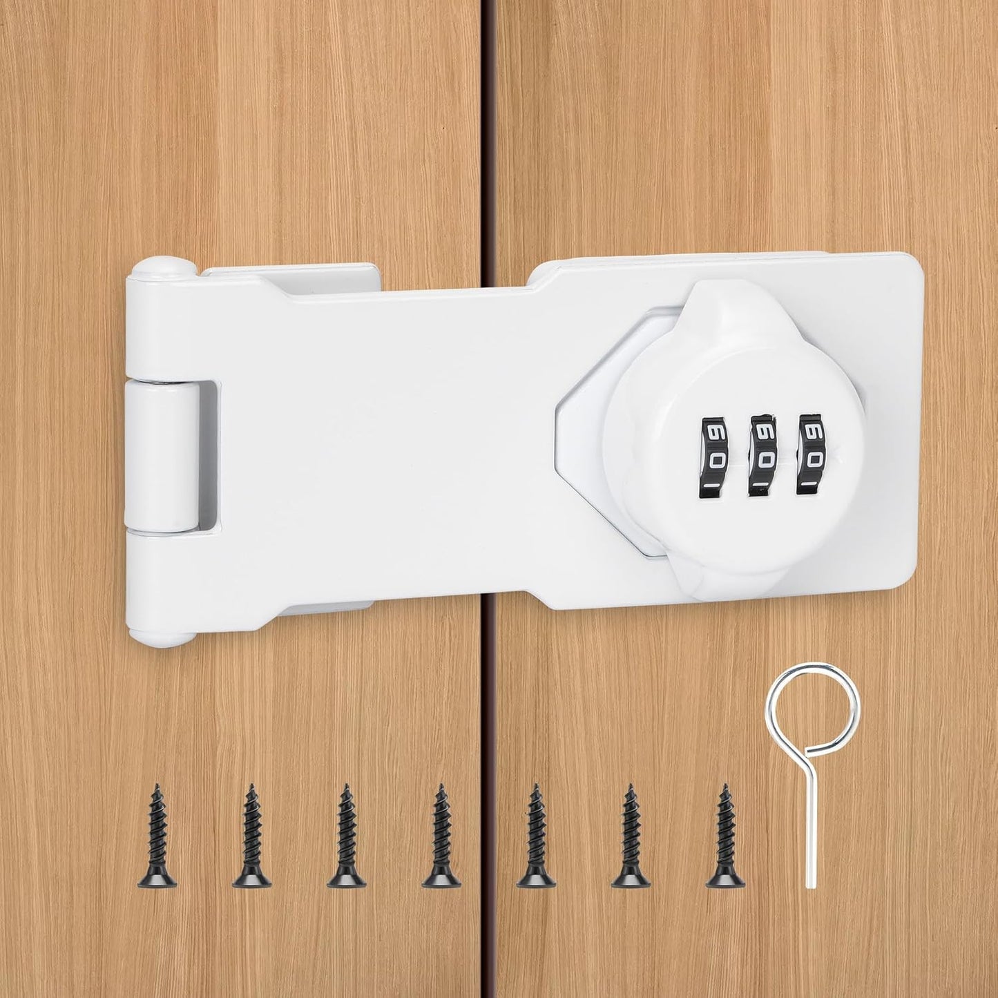 Keyless Cabinet Lock with Combination Code - 3-Digit Password Hasp Latch Lock for Drawers, Bifold Closet Door and Double Sided Door (White, 4.5 Inch)