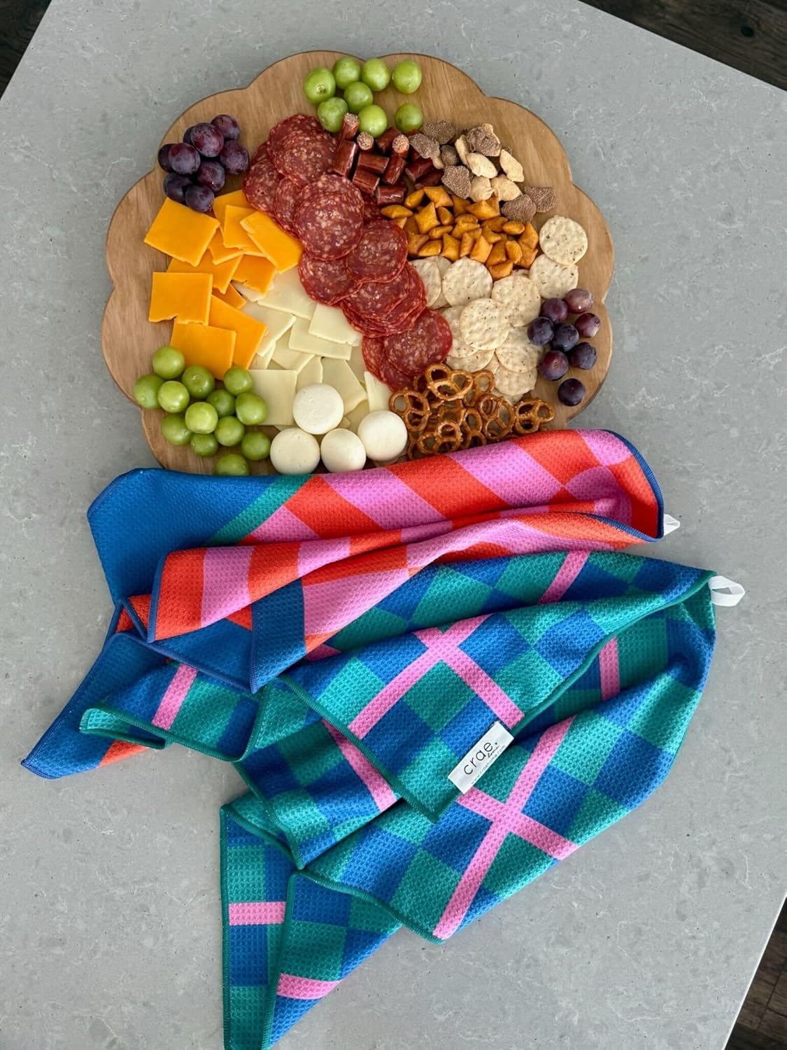 Microfiber Hand Towel & Washcloth Set of 2 - Double-Sided, Waffle Weave, Super Absorbent, Lint-Free, Fast Drying - Stars & Stripes Pattern for Bathroom, Kitchen, Car, and Window Cleaning