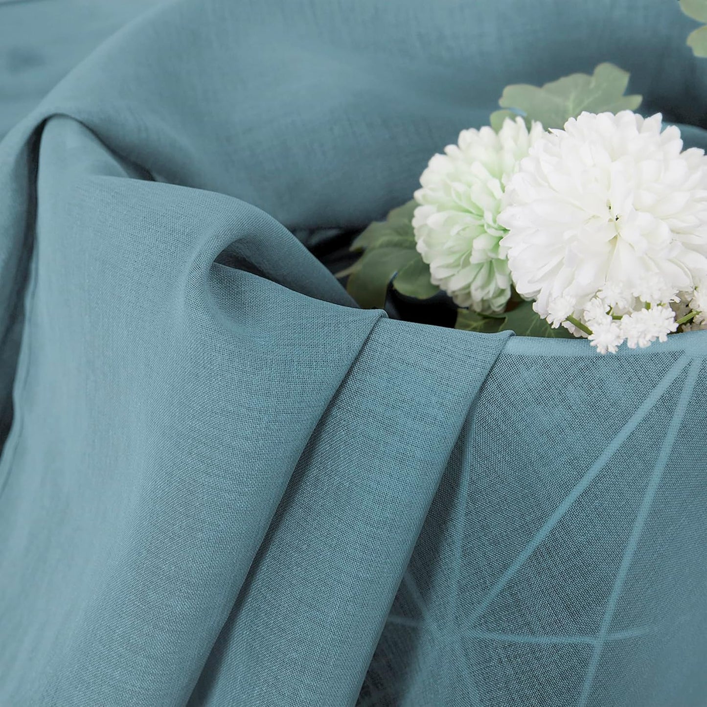 Tollpiz Sheer Curtains Linen Textured Bedroom Curtain Sheers Light Filtering Rod Pocket Voile Curtains for Living Room, 54 x 84 inches Long, Dusty Blue, Set of 2 Panels