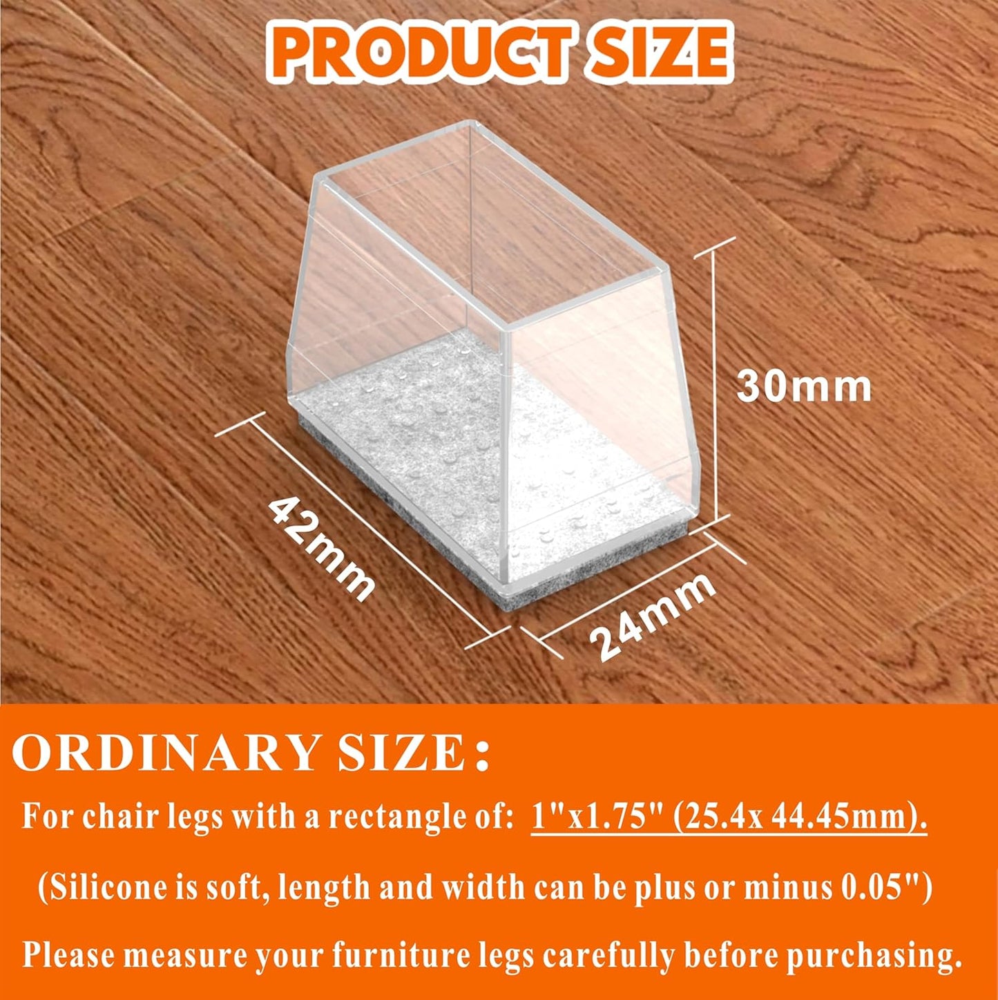 Rectangle Chair Leg Protectors for Hardwood Floors,16 PCS Silicone Covers to Protect Wood Tile Floors Felt Pads Furniture Leg Caps Reduce Noise. Easy to Move.(Clear,1 x 1.75 Inch,Rectangle)