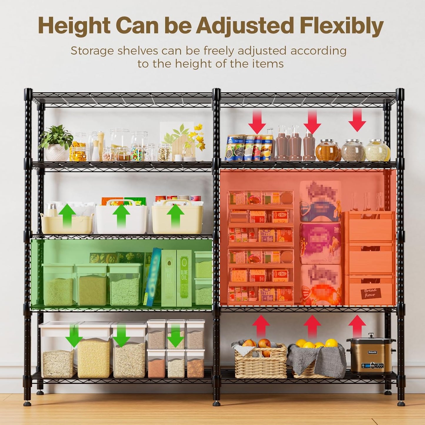 Himimi 72" W Wire Rack Shelving-2000LBS Capacity, Adjustable Storage Shelves Metal Shelves for Storage, 5-Tier Heavy Duty Wire Organizer for Kitchen, Garage, Pantry, 72" W x 18" D x 72" H, Black