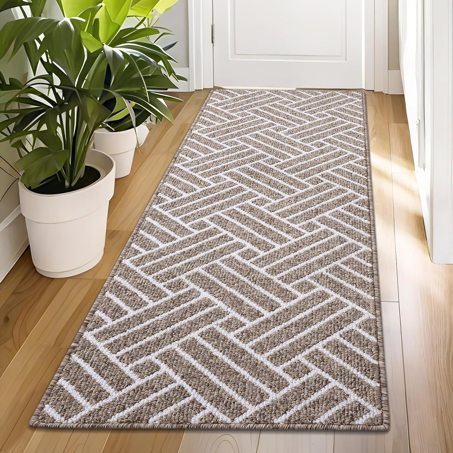 OLANLY Runner Indoor Door Mat, 59x23 Inch, Dirt Resistant and Absorbent, Non-Slip Rubber Backing Floor Mats, Easy Clean Low-Profile Doormat for Entryway, Front Door, and Inside Entrance, Khaki