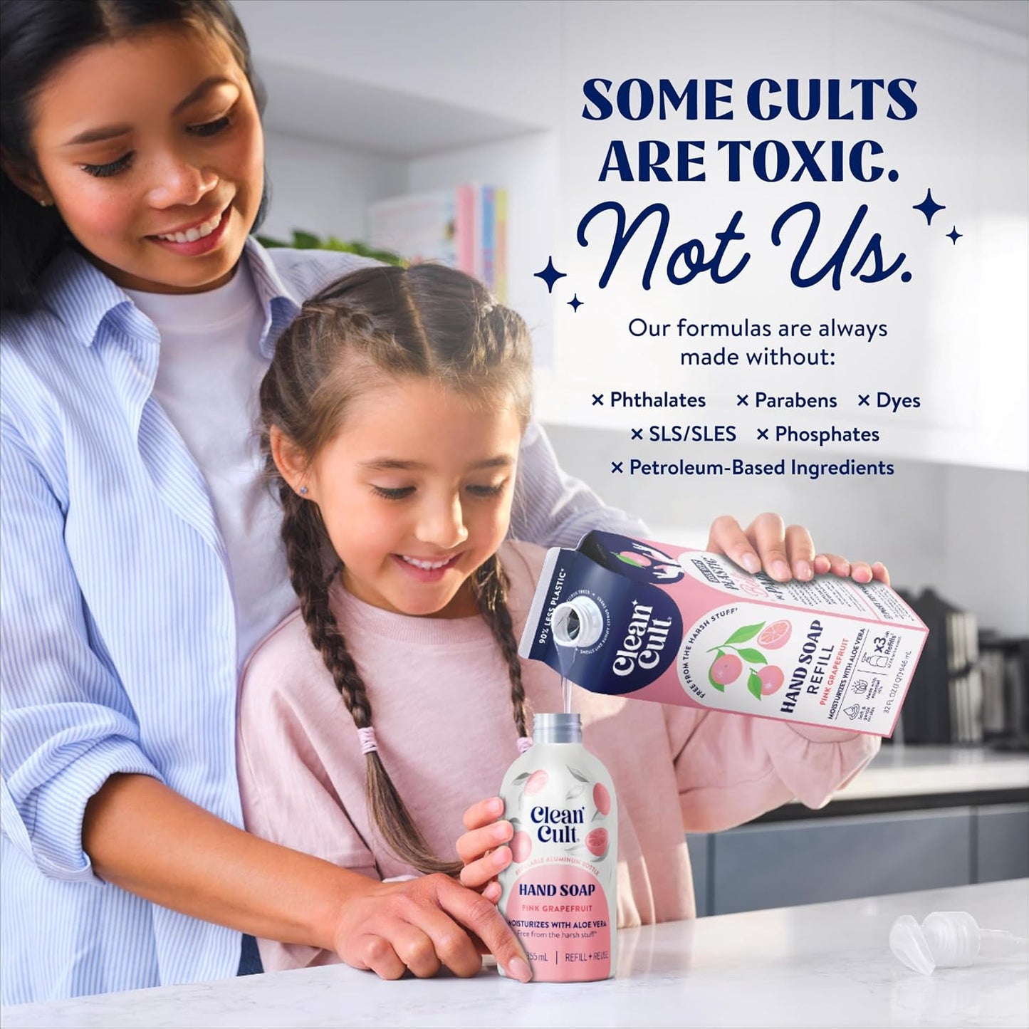 Cleancult Liquid Hand Soap Refill - Pink Grapefruit- Moisturizes Dry & Sensitive Skin - Made with Aloe Vera & Essential Oils - Eco Friendly - Paper-Based Packaging - 32 oz/2 Pack