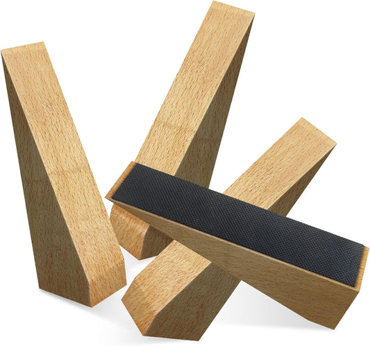 4 Pack Wooden Door Stop - Non-Slip Door Stoppers for Floor - Door Wedges for All Door Types and Surfaces - Each Door Stopper 2inch Thick, 6.3inch Long with Rubber