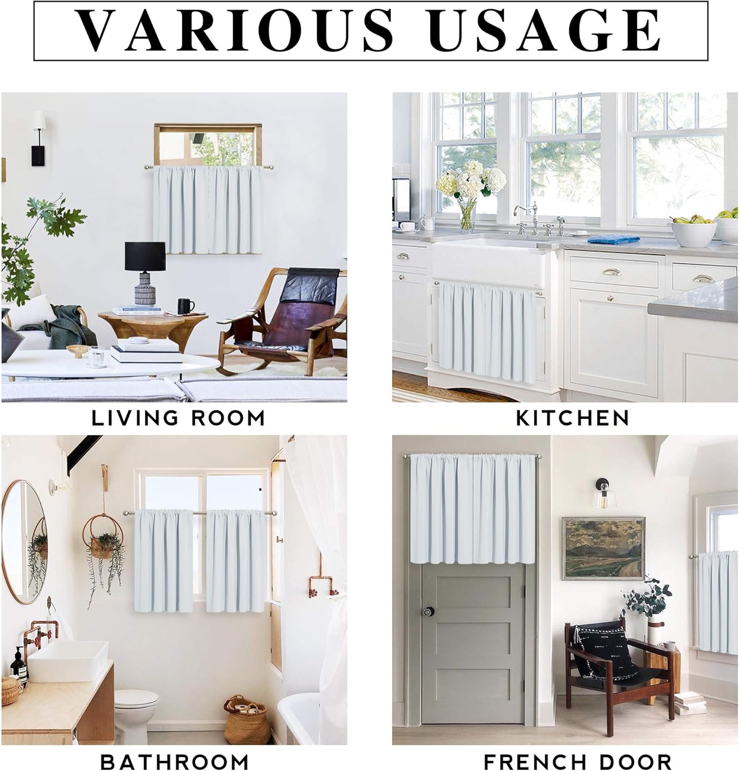 RYB HOME Blackout Curtains for Kitchen, Over Sink Privacy Curtains Window Decor, Thermal Insulating Drapes for Bathroom Cafe Bedroom Small Window, W 42 x L 24 inch, Greyish White, 2 Panels