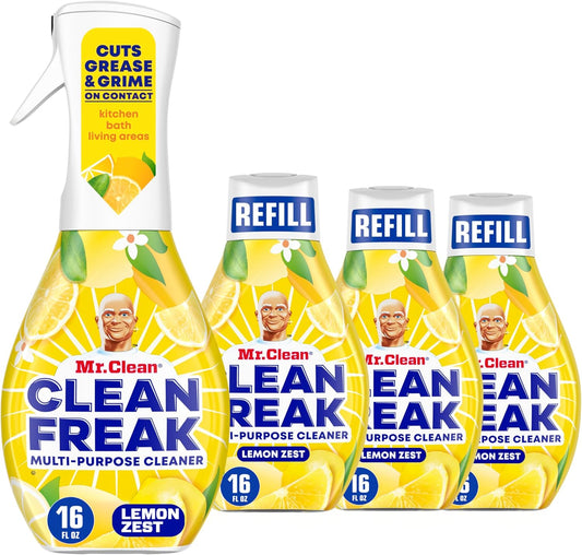 Mr. Clean Clean Freak Multi Surface Cleaning Spray, Deep Cleaning Mist Starter Kit and Refill Bundle, Lemon Zest Scent, 64 fl oz