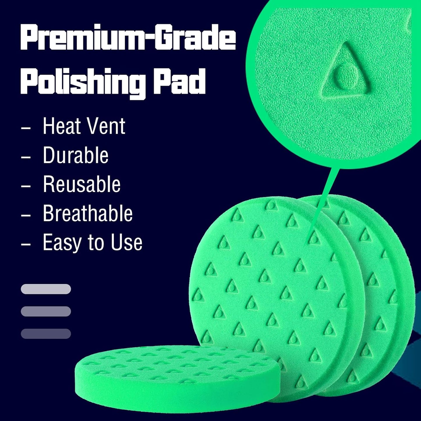 6 Inch Polishing Pad - High-Density Buffing Sponge Pads - 3Pcs Green Heavy Polish Pad - 6.5 Inch Face for 6 Inch 150mm Backing Plate - for Car Buffer Polisher Compounding, Polishing & Waxing