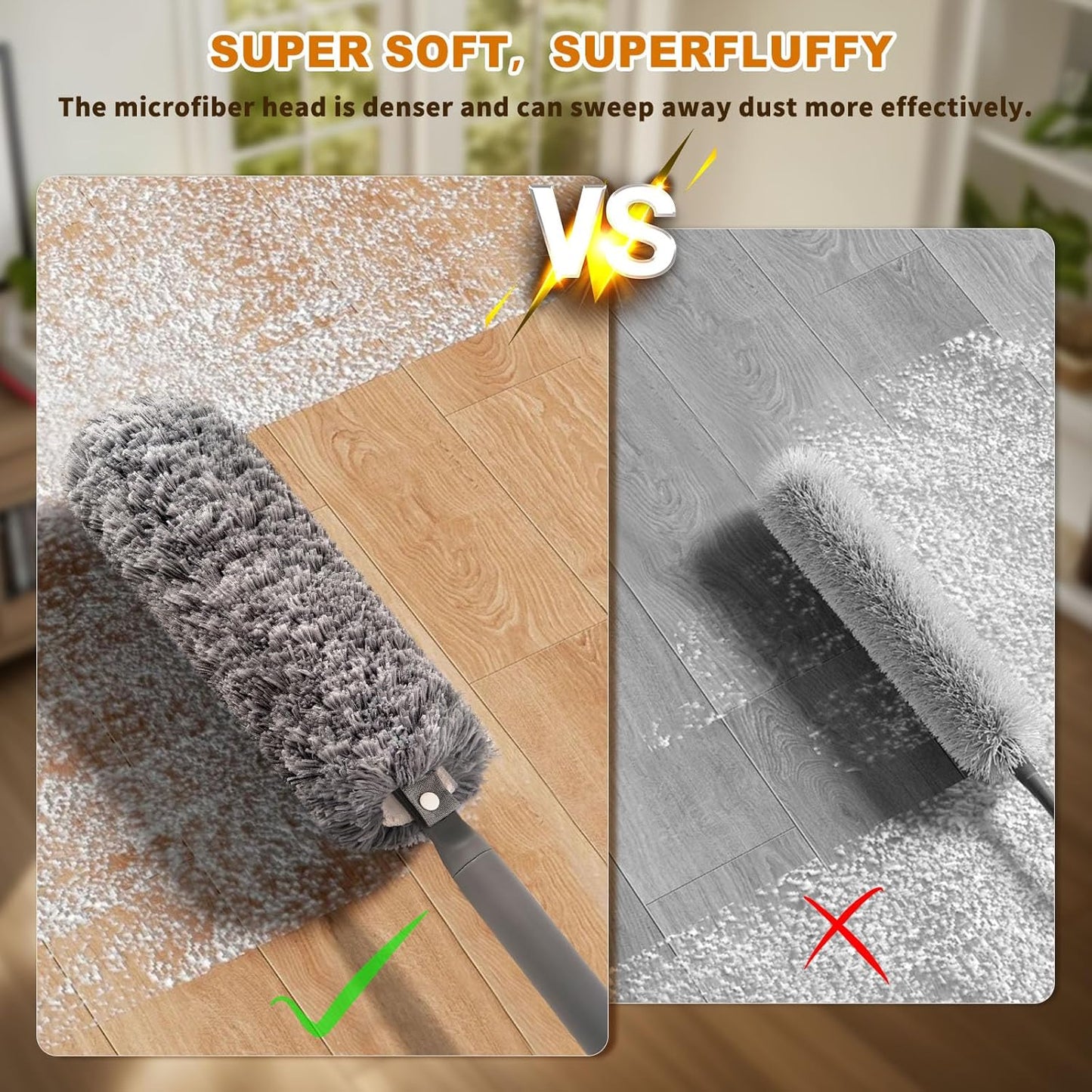 Microfiber Duster with Washable and Reusable Duster Head, Microfiber Dusters for Household Cleaning, Gray