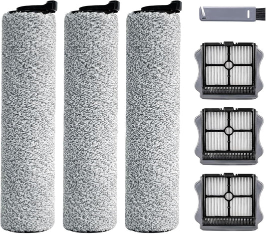 Roller Brush and Filter Replacement Compatible with Tineco iFloor 3/ Floor One S3 Cordless Vacuum Cleaner, Replacement Parts Include 3 Brush Rollers, 3 Filters