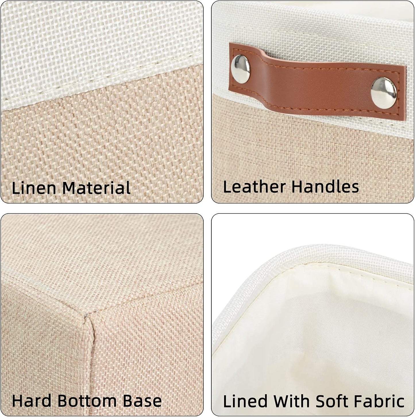 DULLEMELO Collapsible Rectangle Fabric Storage Basket for Organizing Clothes, Toys, Towels, Books, Laundry, Nursery, Dog Toys (White & Khaki)