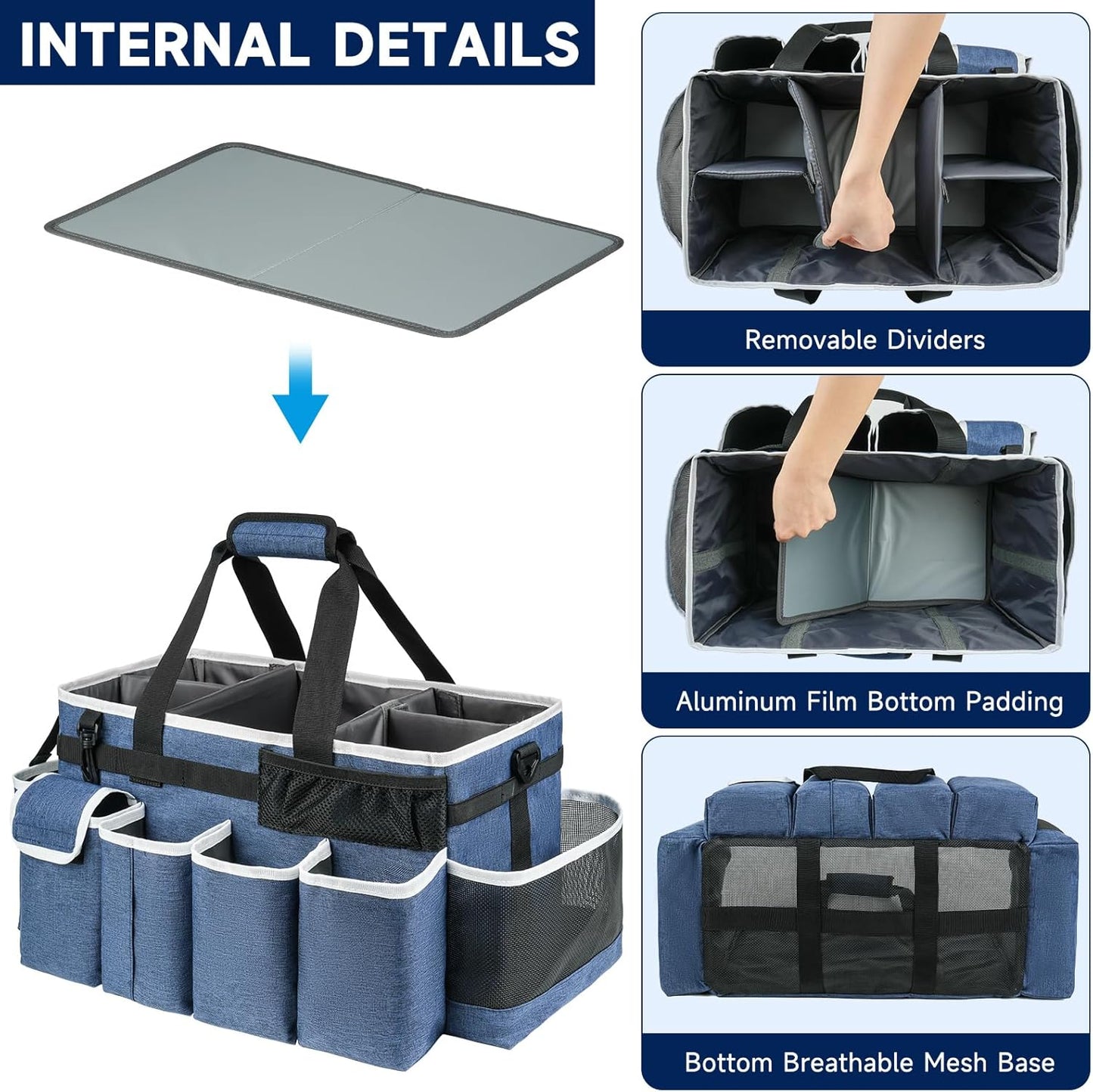 Cleaning Caddy Bag,Extra Large Cleaning Supplies Organizer with Handle for Housekeepers,Blue