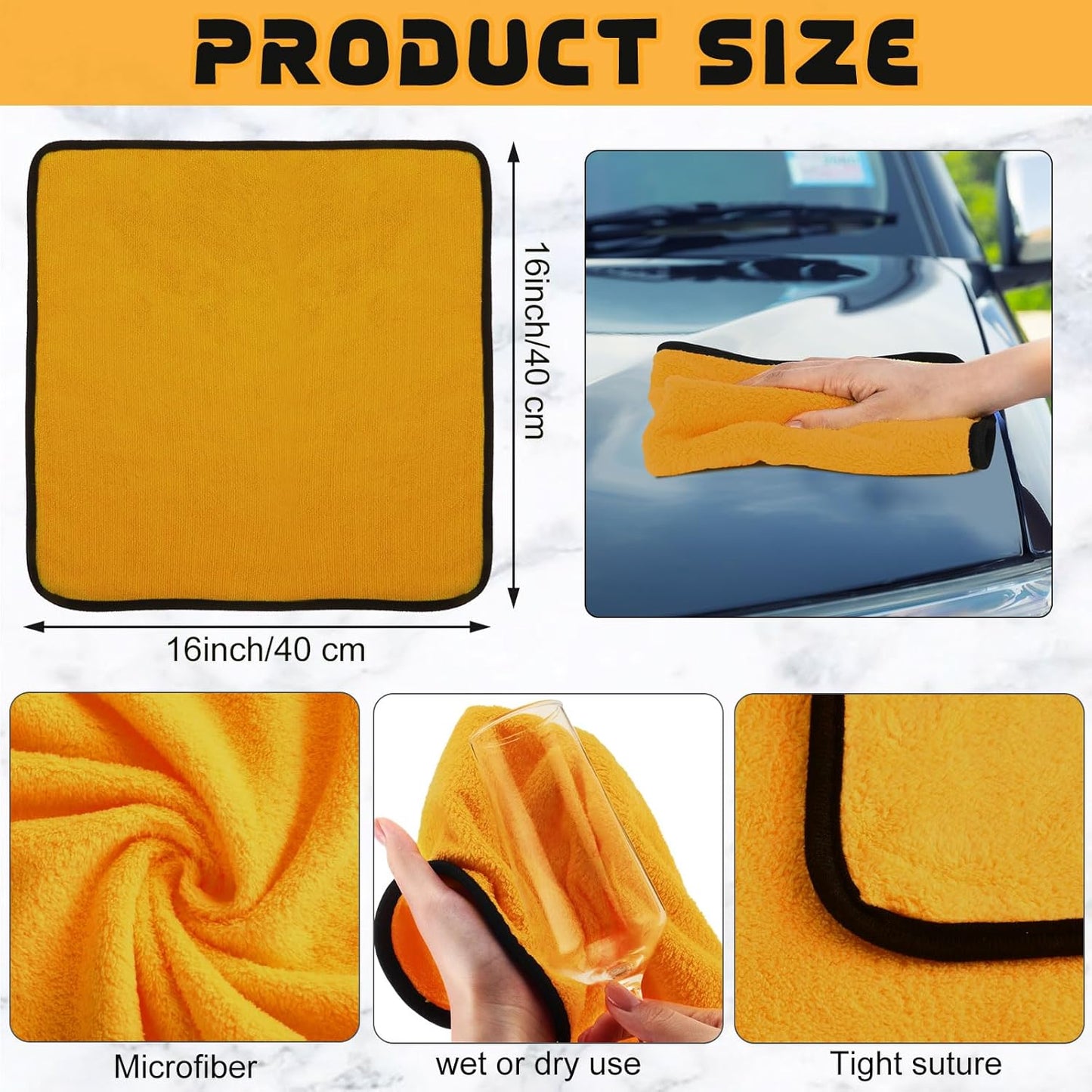Tallew 80 Pcs Microfiber Towels 16 Inch x 16 Inch Microfiber Cloth Car Drying Towels for Cars Washing Polishing Office Windows Cleaning Household Supplies (Yellow)