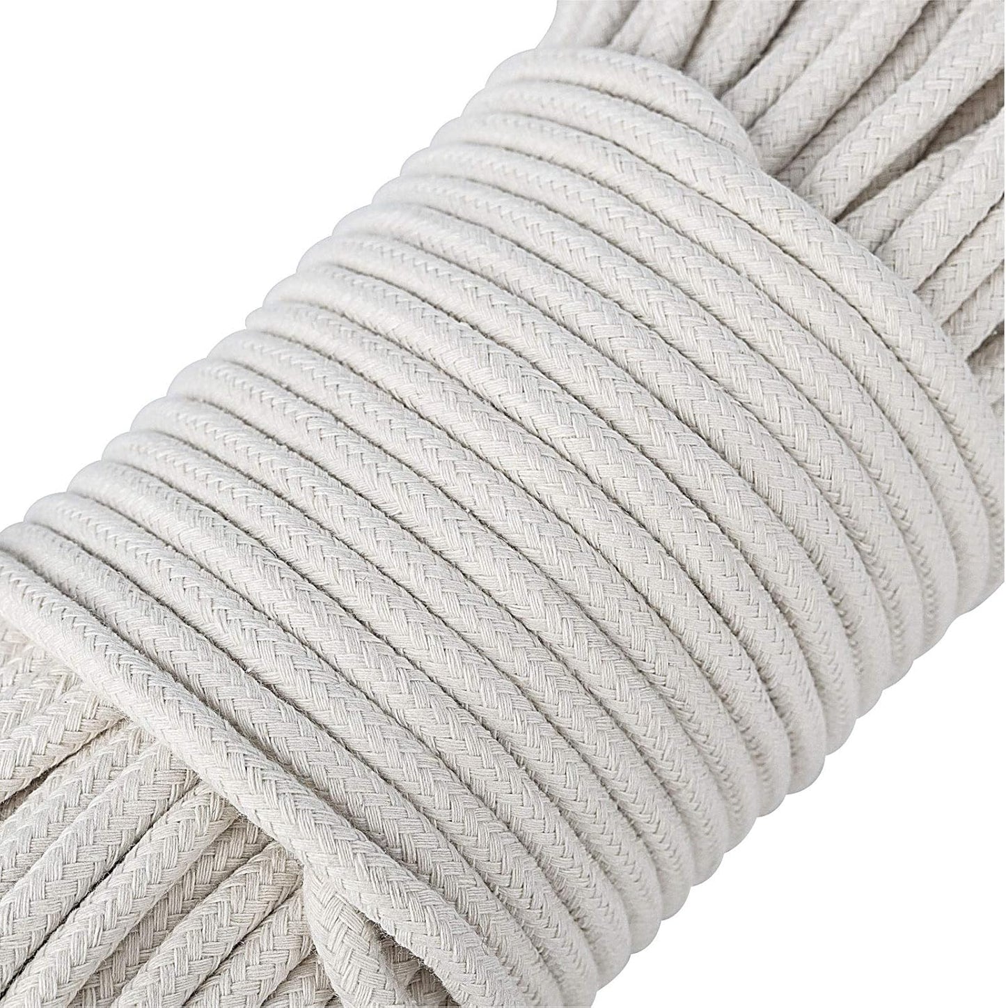 164 Feet 1/4 Inch White Natural Cotton Rope, Cotton Clothesline Rope, All-Purpose Craft Rope for Clothes Hanger, Garden Flower Potted Plants, Laundry Line Dryer, 1 Solid Rope