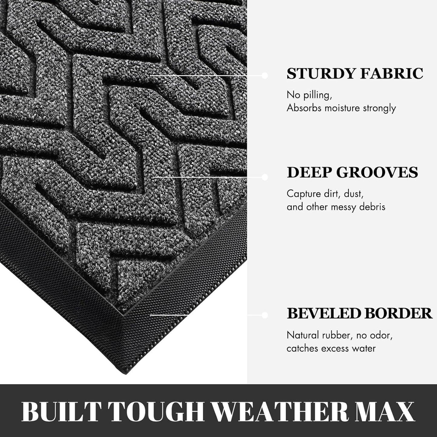 Yimobra Large Door Mat Outside Entrance 47x24, Waterproof Heavy Duty Outdoor Mats for Front Door, Non Slip Rubber Entry Mat for Garage Patio, Easy Clean, Mix Grey