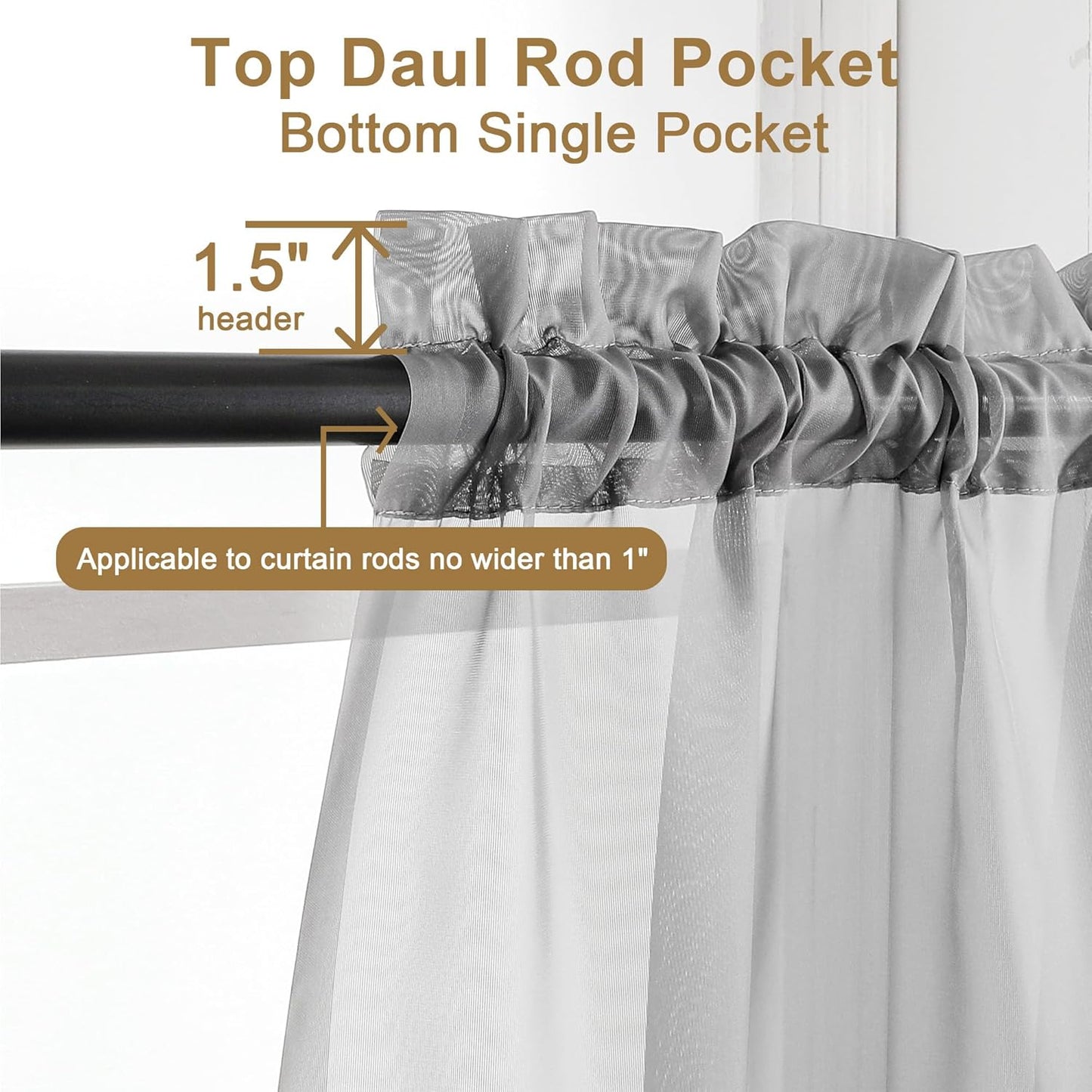 Chyhomenyc Charcoal Grey Sheer Curtains 30 inch Length 2 Panels, Light Filtering Voile Rod Pocket Short Window Curtians for Bathroom Living Room Farmhouse Small Windows, 42Wx30L inches